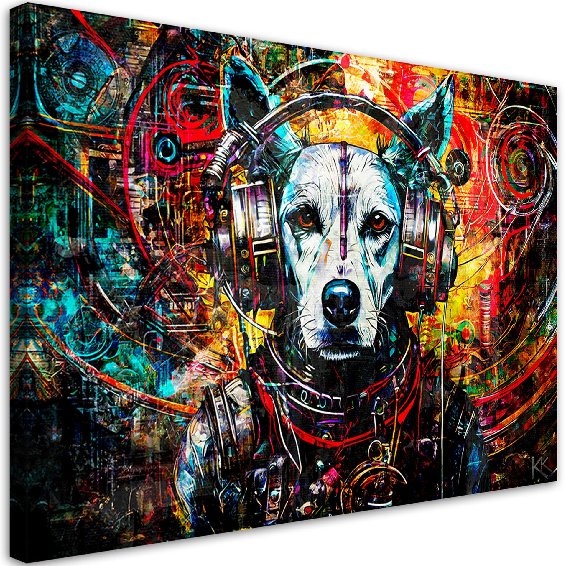 Canvasbillede, hund med hovedtelefoner