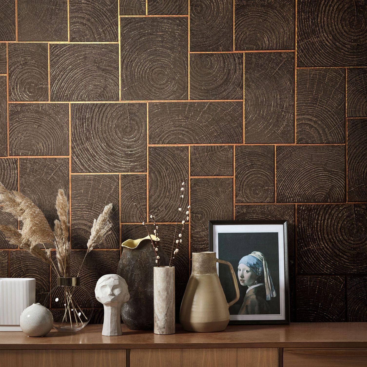 grafisch behang, vliesbehang Natural Opulence in bruin