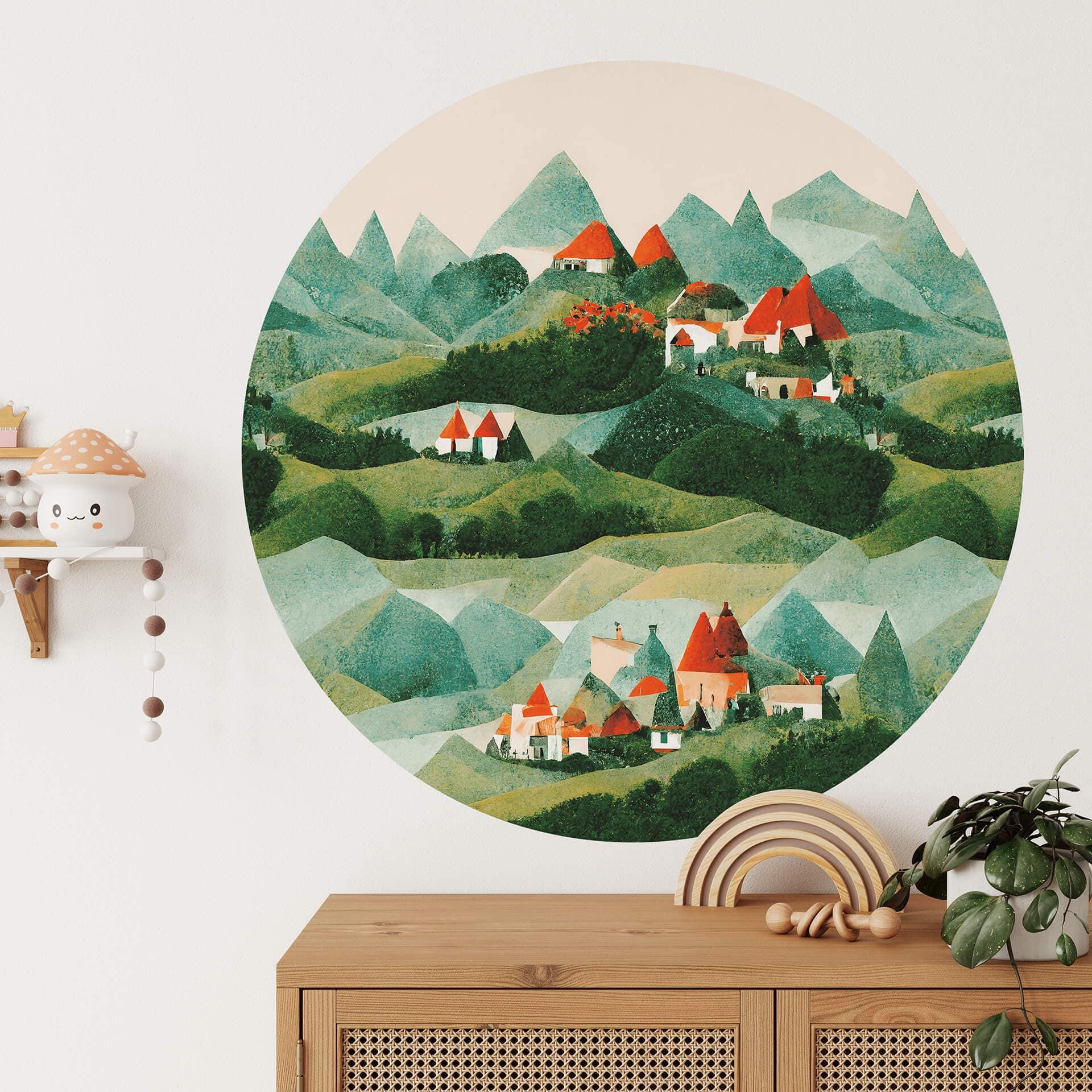 Wall Sticker Treechild - Small village in the middle of green hills