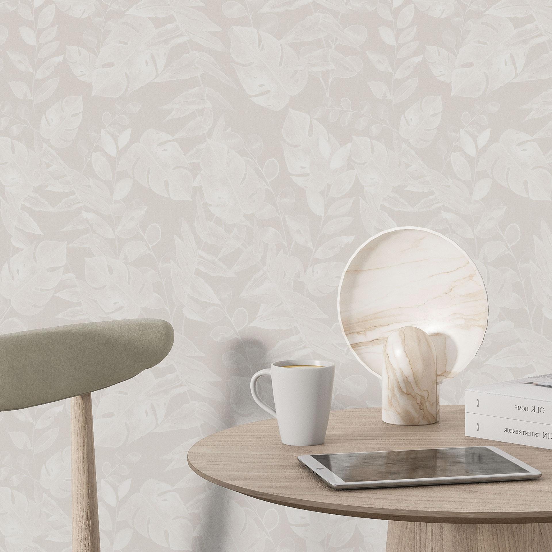 Patroonbehang tropische bladeren beige - Bloomery Decor