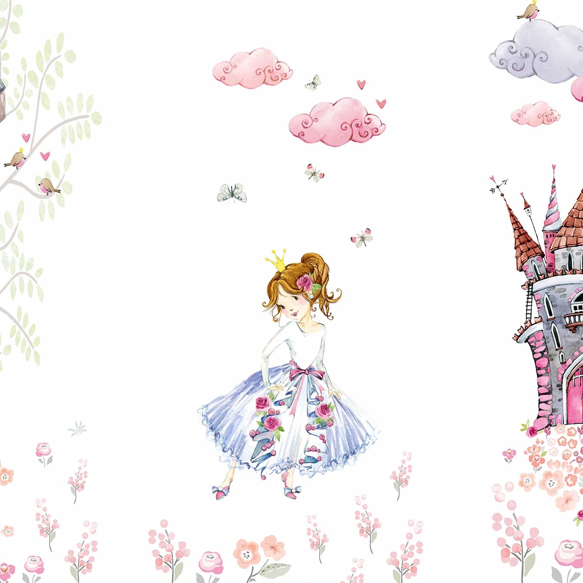 PrincessCastle wit roze - vliesbehang designwanden 2 - 2,55 x 3,5 m