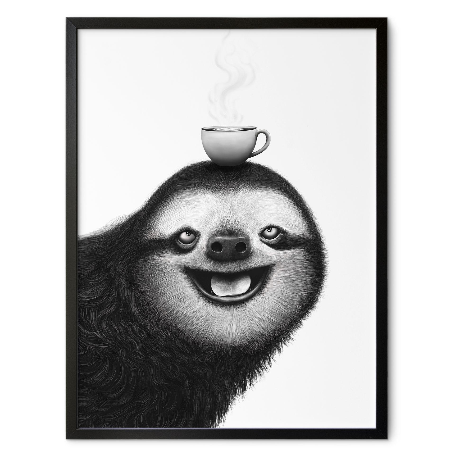 Poster Paresseux joyeux avec café - Korenkova