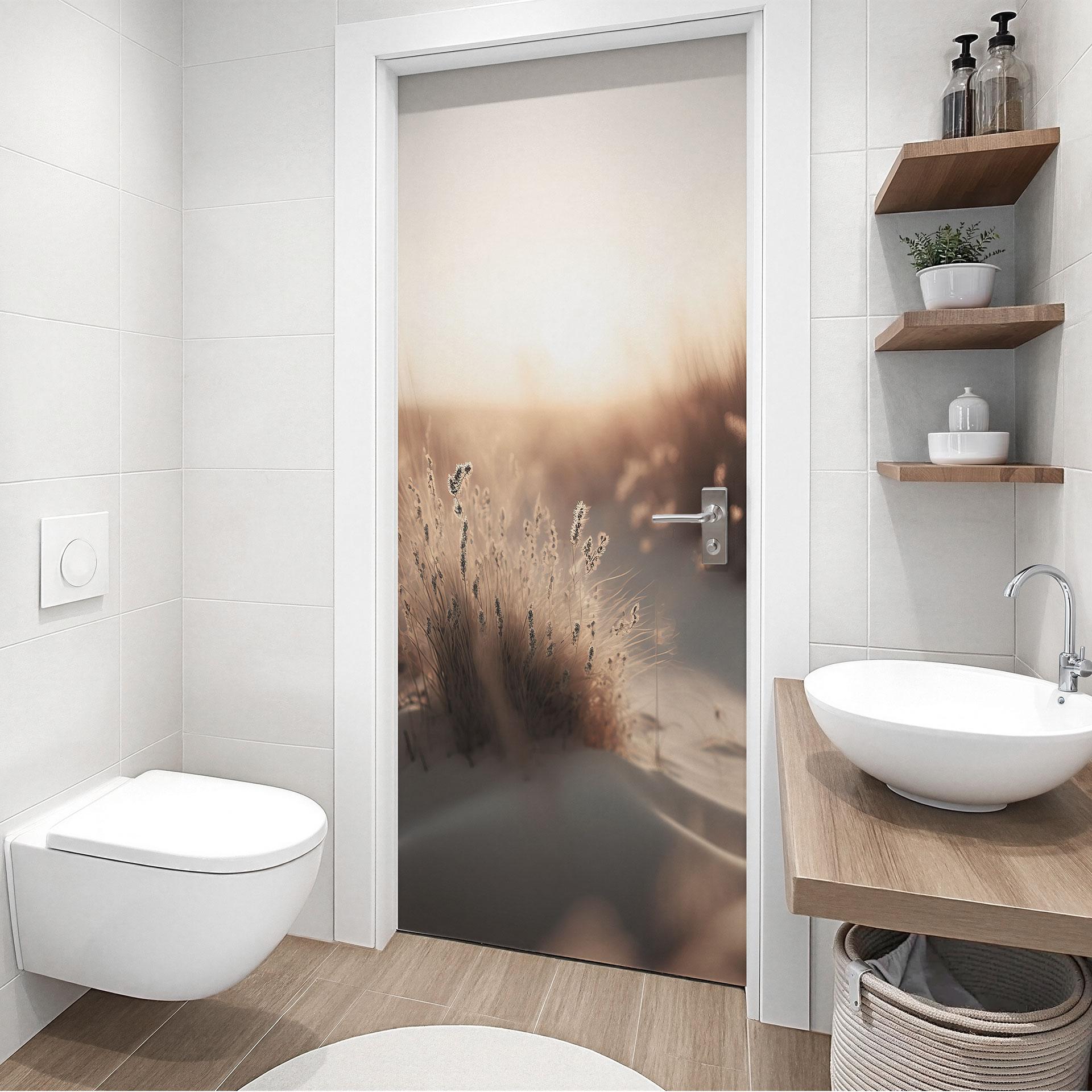 Lámina para puerta puesta de sol sobre las dunas - Treechild - Decoración autoadhesiva para puerta
