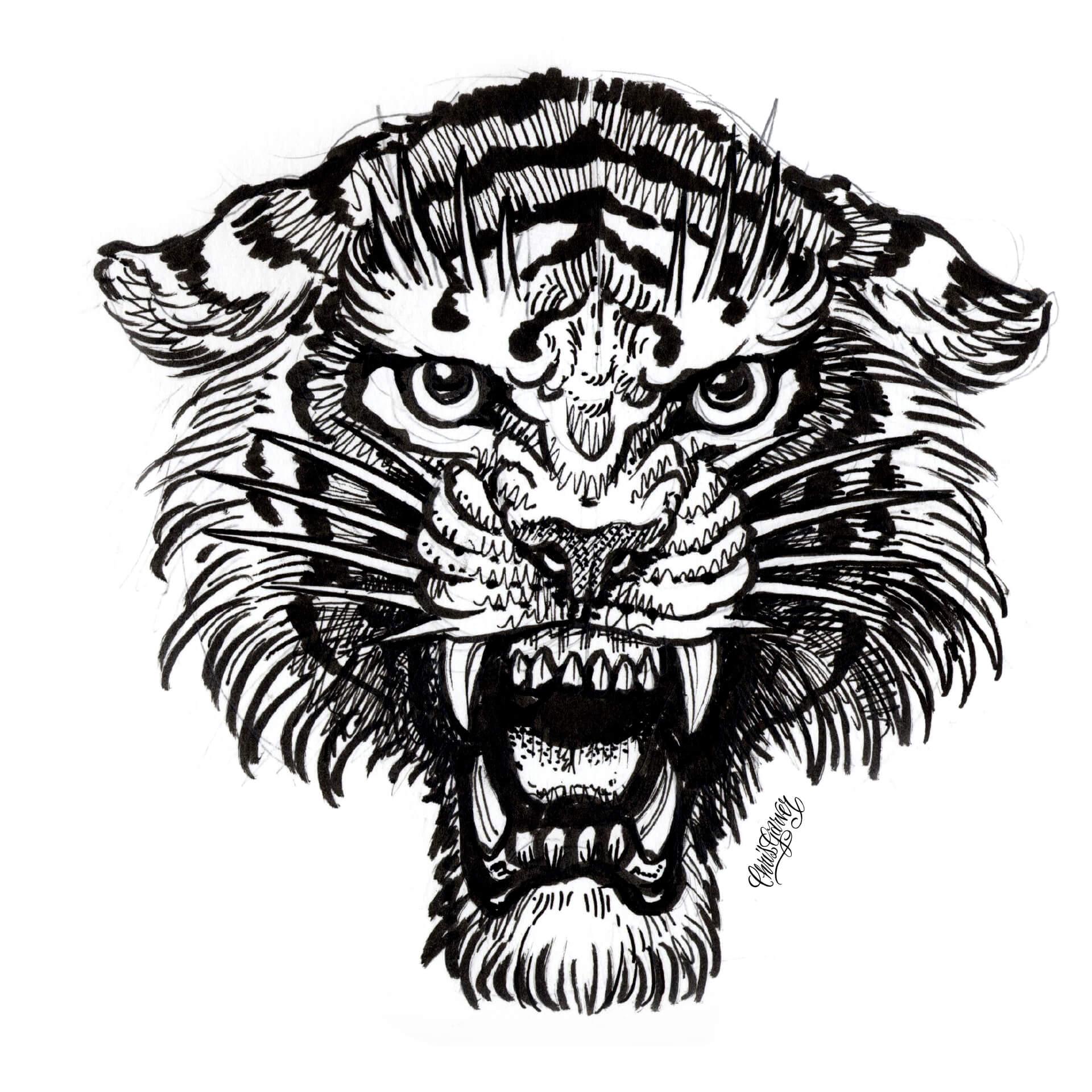 Wandtattoo Miami Ink Tiger s/w