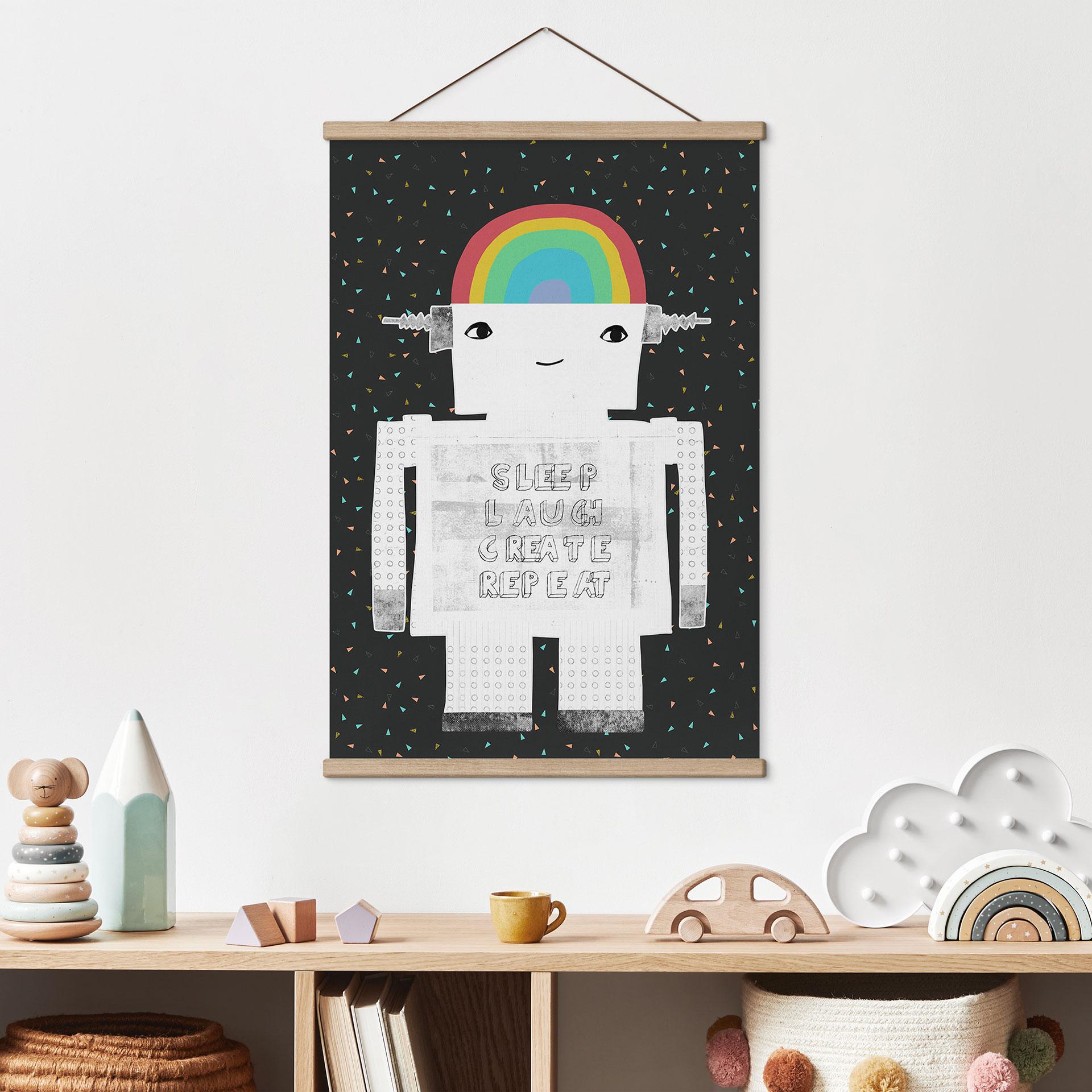 Obraz tkaniny tęczowy robot Sleep Laugh Create - Treechild