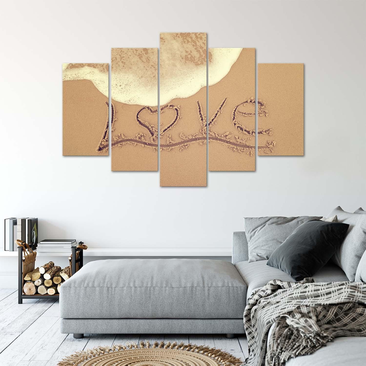 Leinwandbild 5 teilig, Liebe Sand Lettering