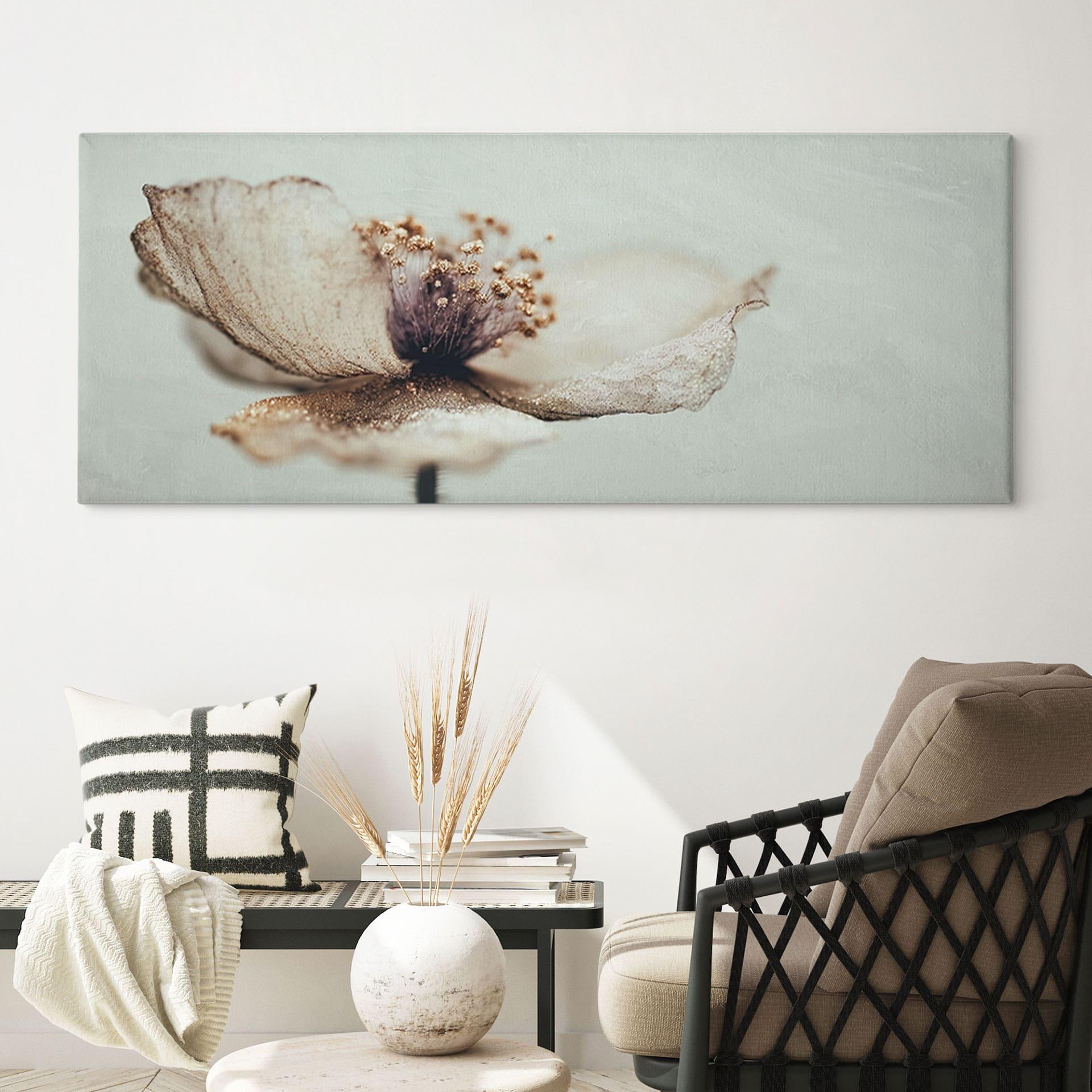 Canvasbillede Delikat tørret blomst i beige | Boho blomsterkunst - Treechild - Panorama