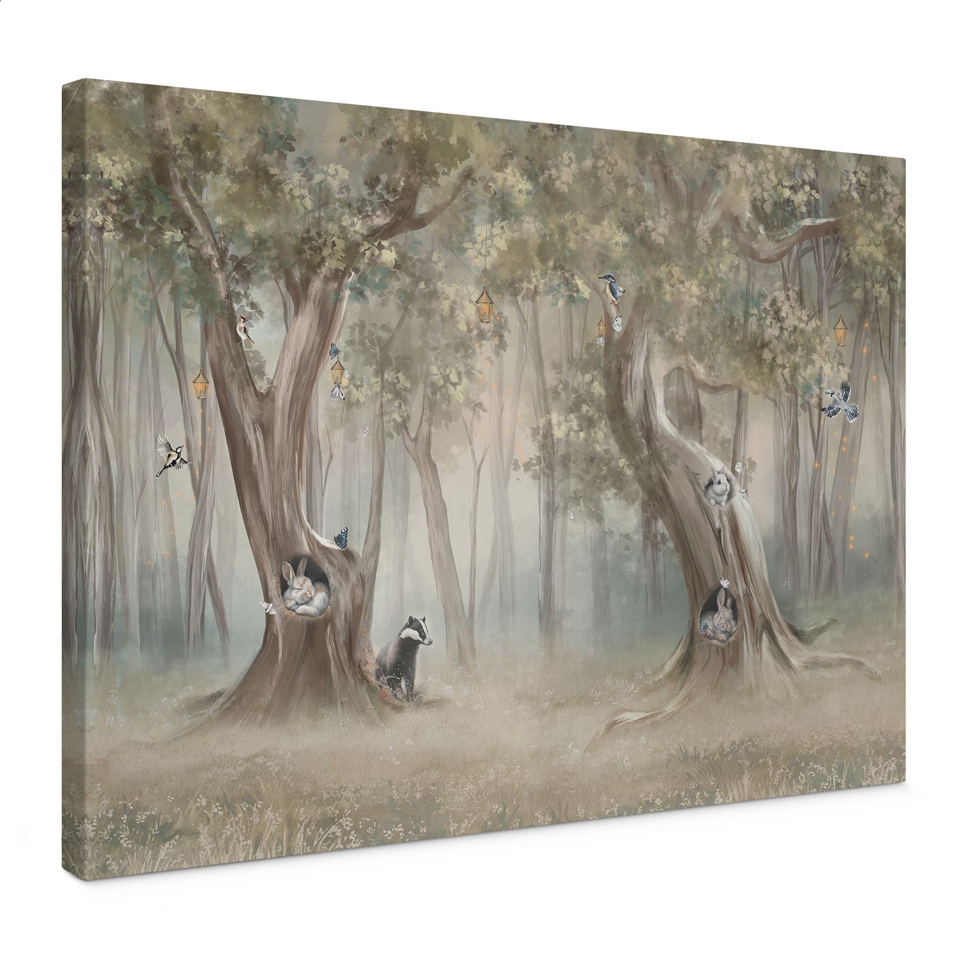 Canvas schilderij schattige bosdieren tussen bomen - Ms Tiff