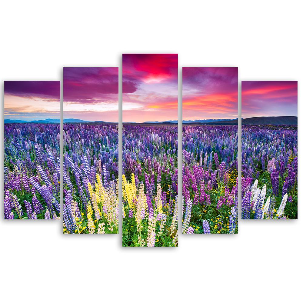 Lærred print 5 styk, blomster eng lilla