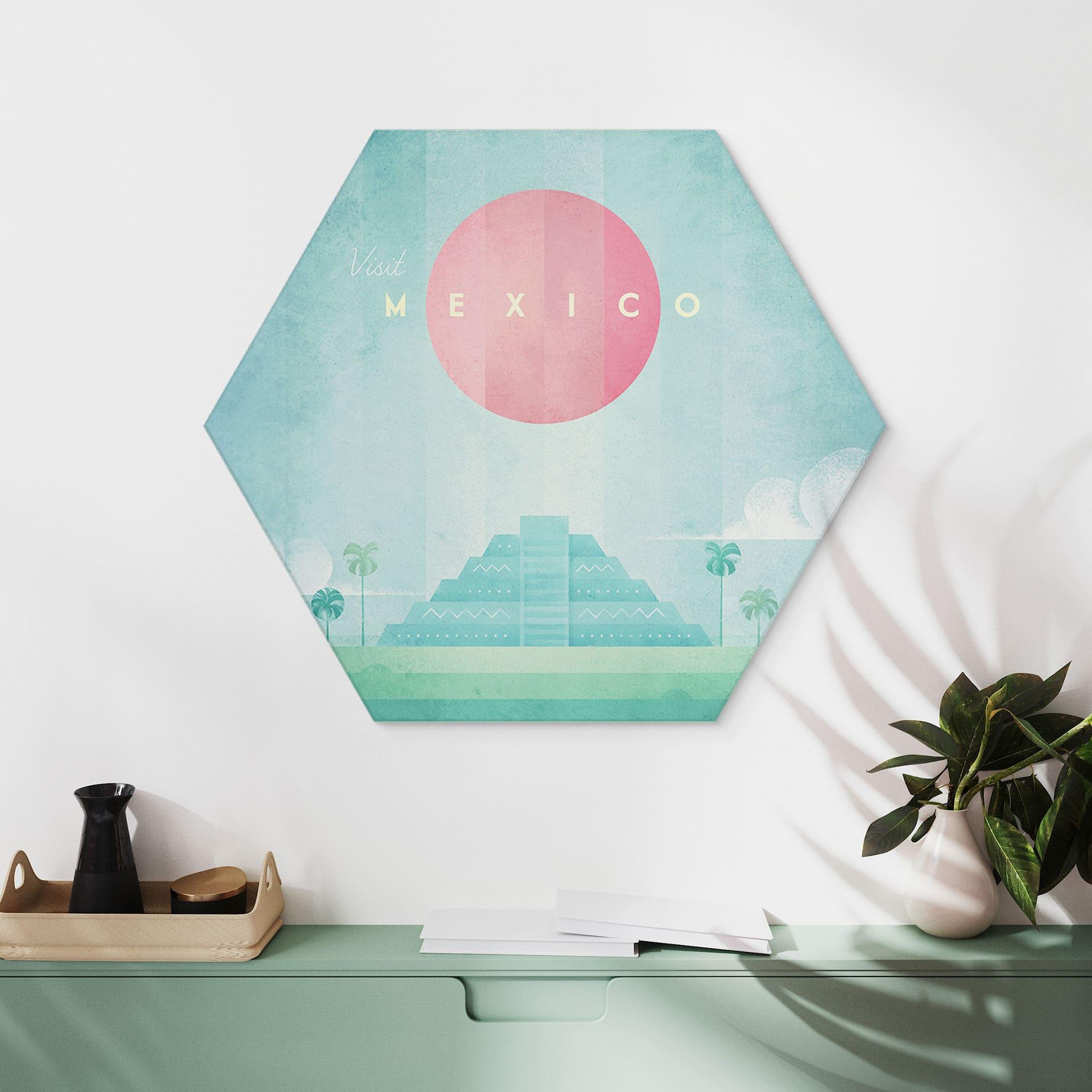Hexagon Wandbild Tempel von Kukulcán in Chichén Itzá - Rivers - Alu-Dibond