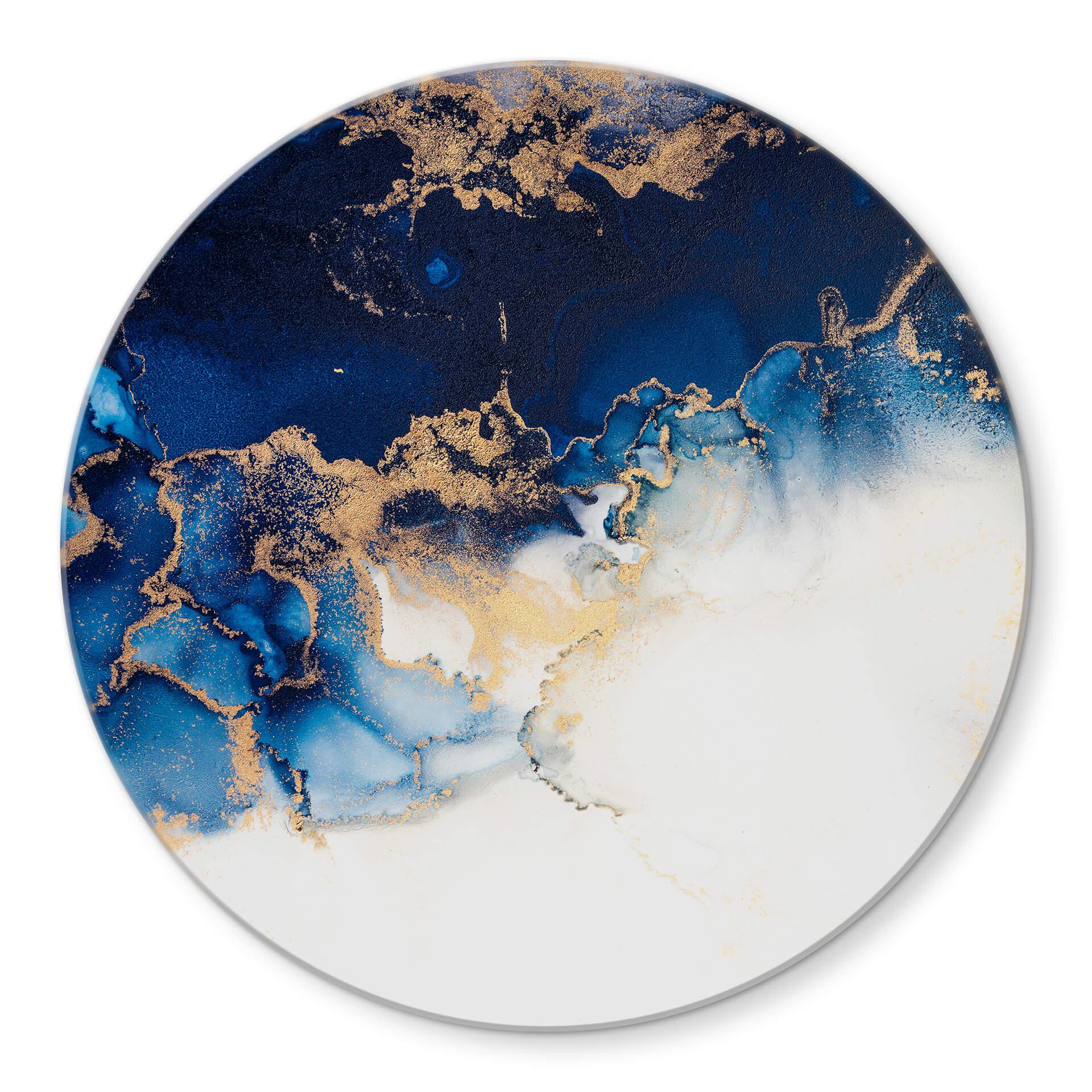 Tableau sur verre Marbre abstrait avec effet bleu et or