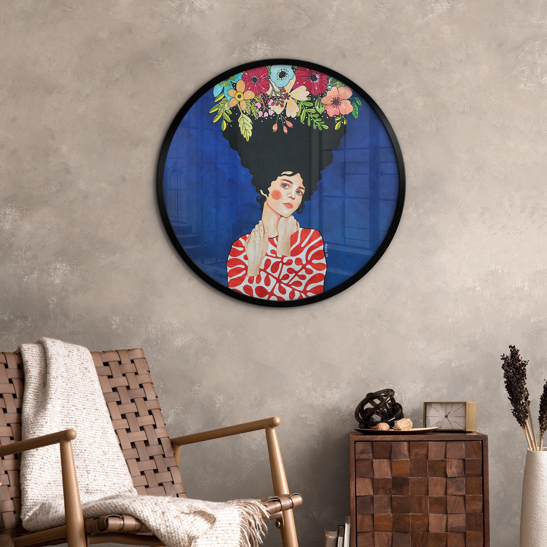 Plakat kvinde med blomster i håret - Hülya - Rund