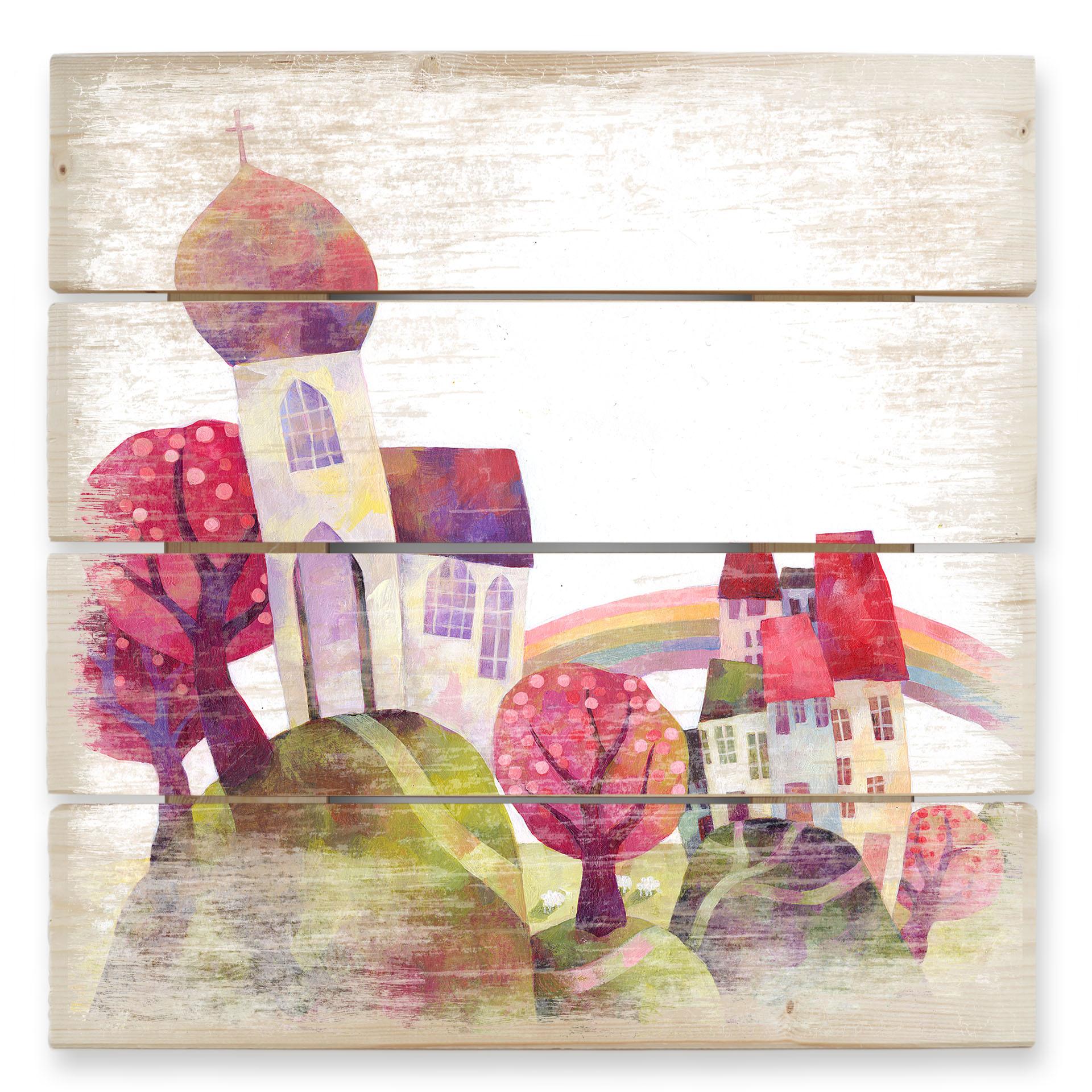 Trätavla från Blanz - Bykyrkan - 40x41,5 cm