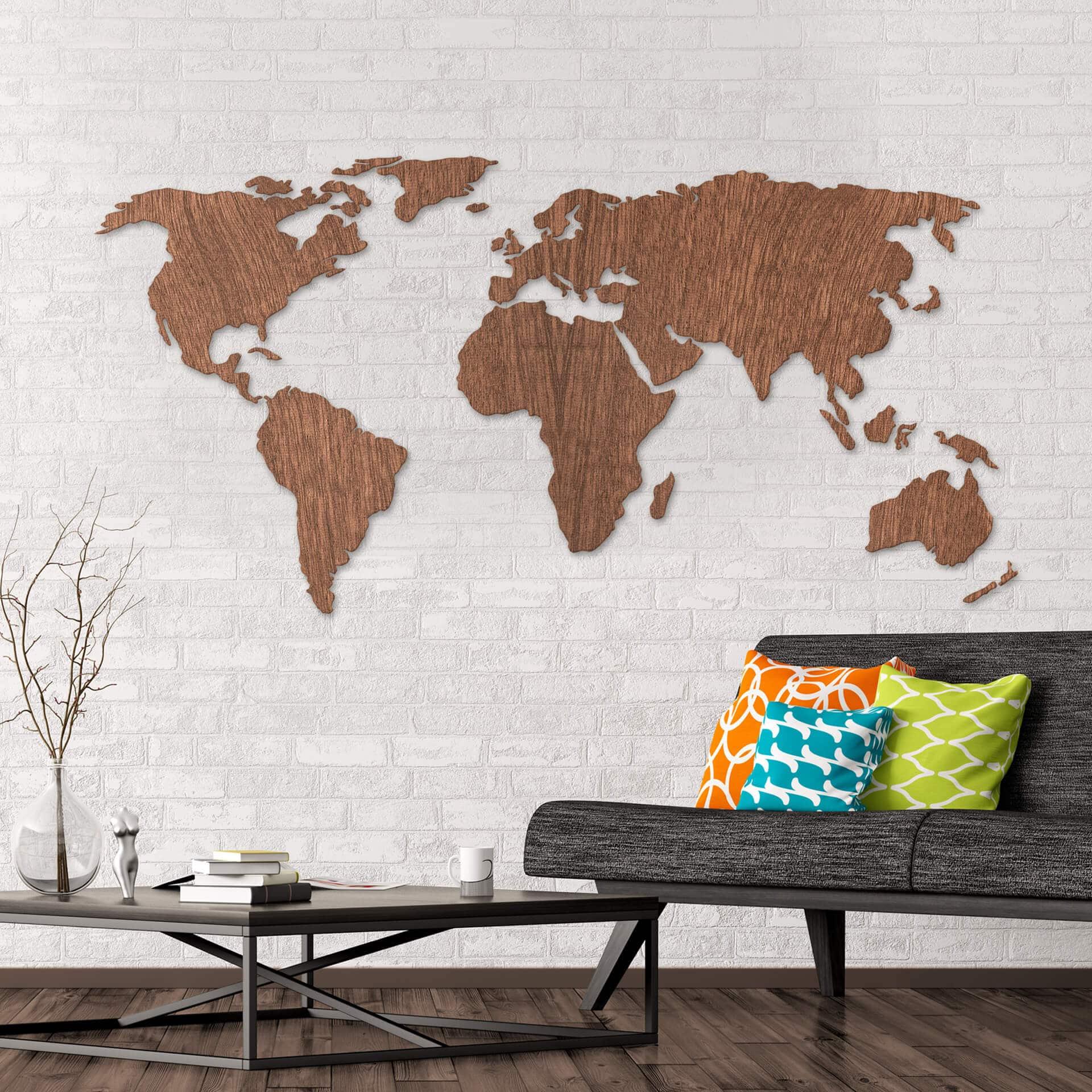 Wereldkaart Hout - mahonie