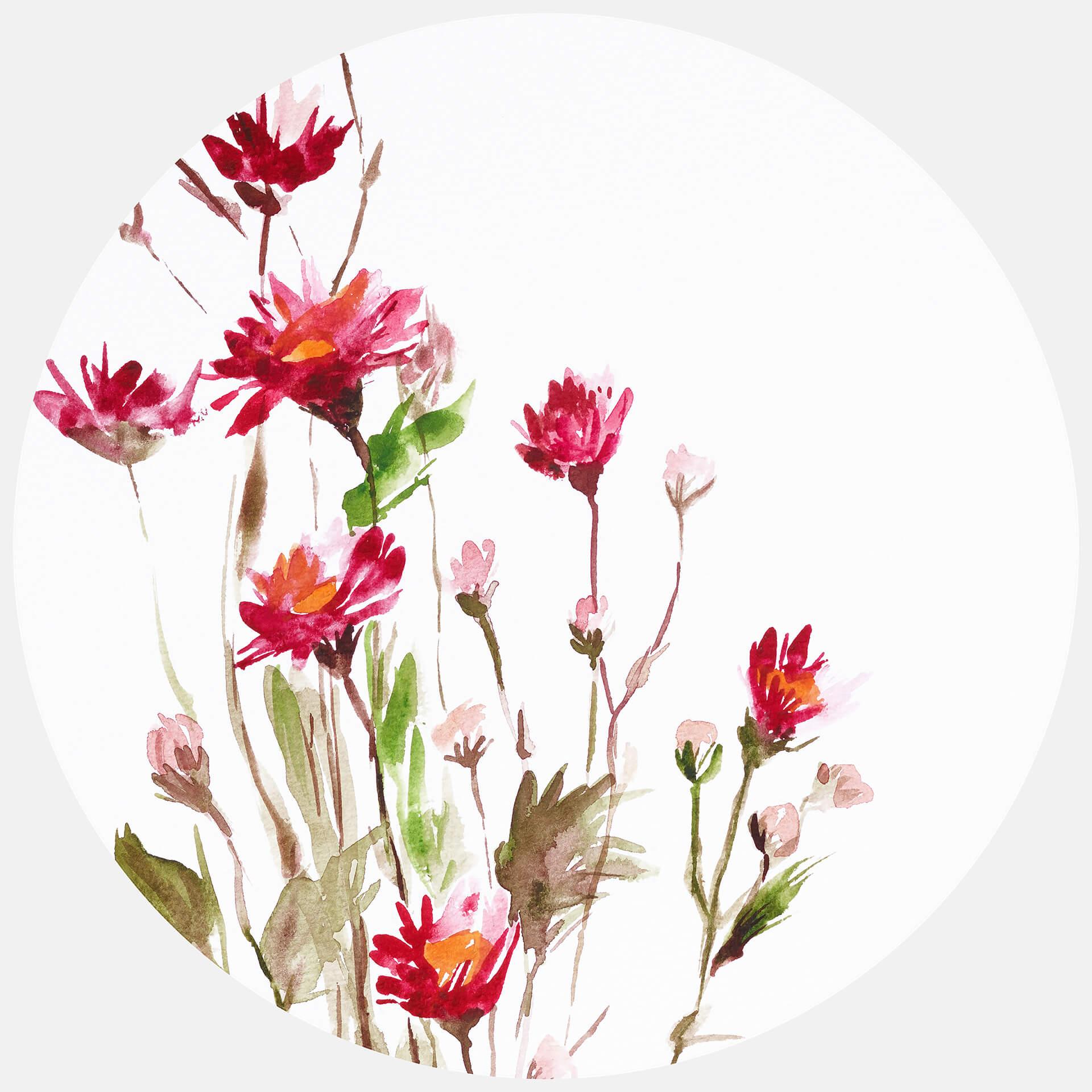 Behangcirkel Illustrated Flowers - vliesbehang/zelfklevend vliesbehang