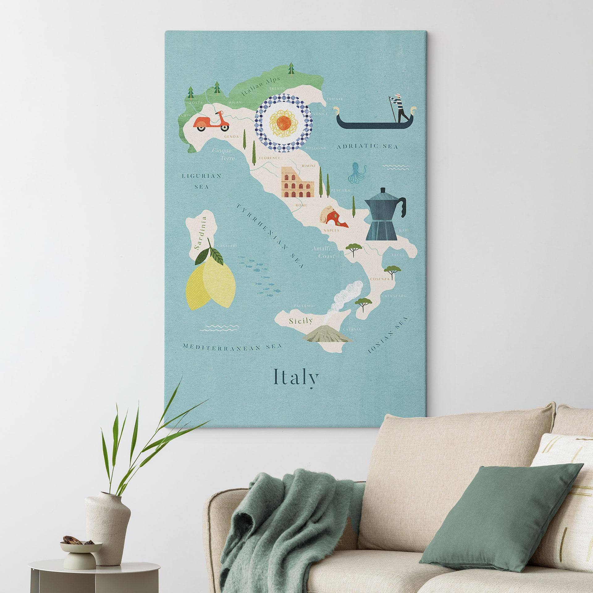 Lærredsprint - Kort over Italien - Rivers