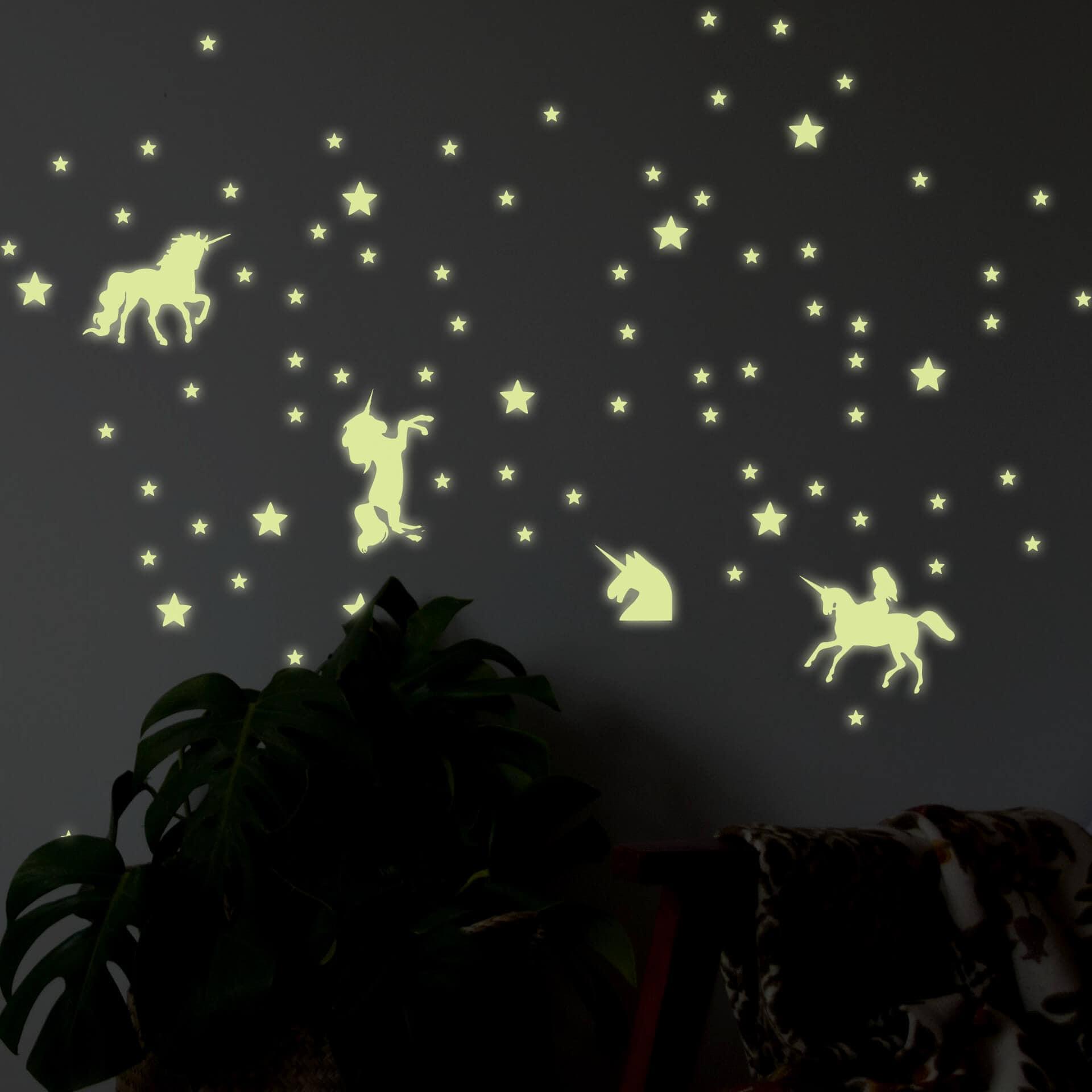 Selvlysende Wallsticker Enhjørninger Sæt