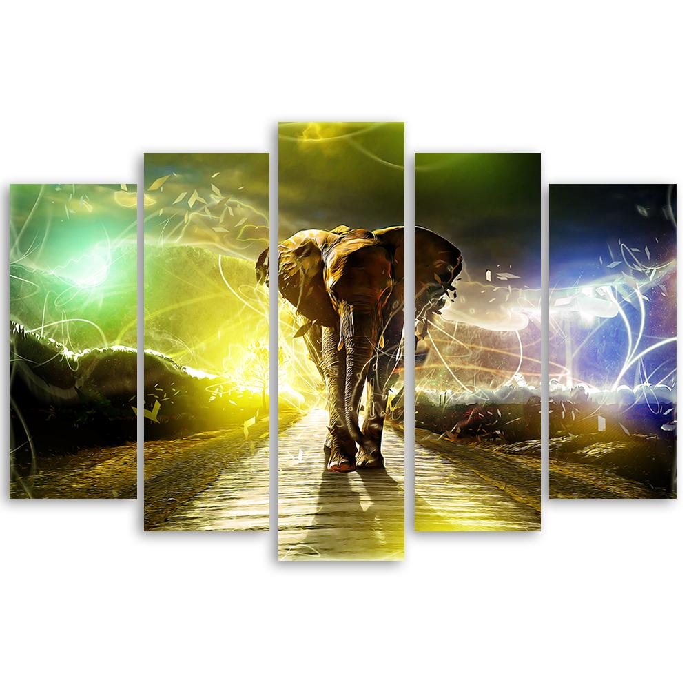 5 stykke lærredstryk Elephant Animal Road Storm