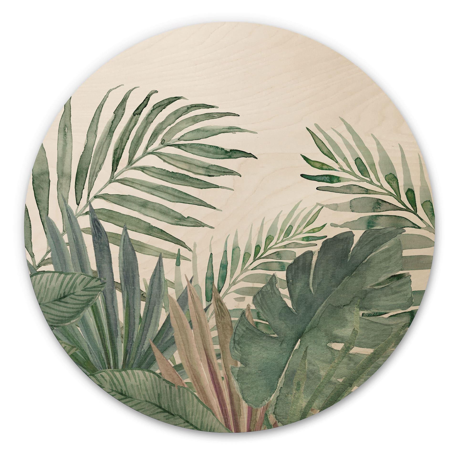 Billede af træ jungleblade grøn akvarel - Bloomery Decor - Round