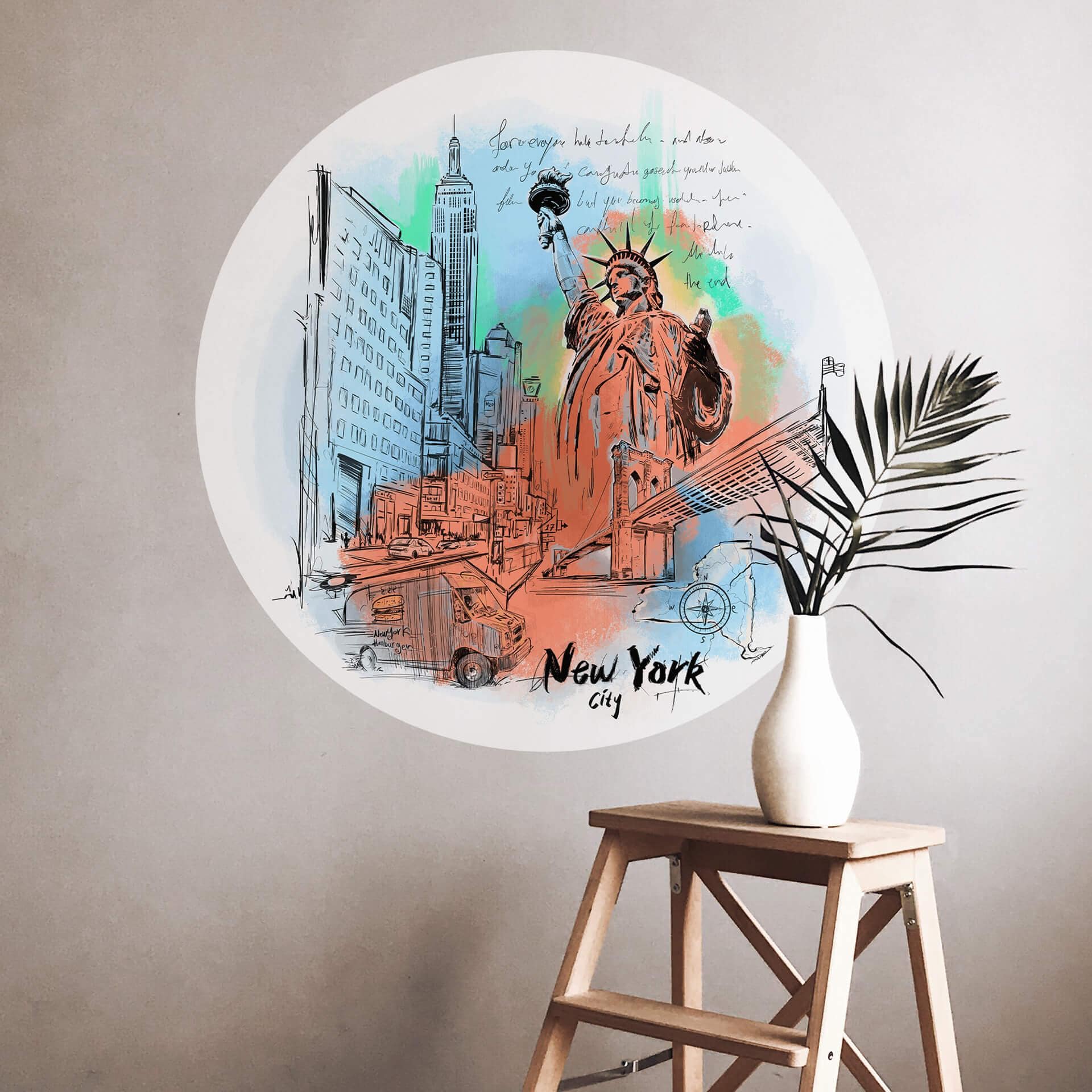 Wallsticker New York Frihedsgudinden - Rund - Elsk din by