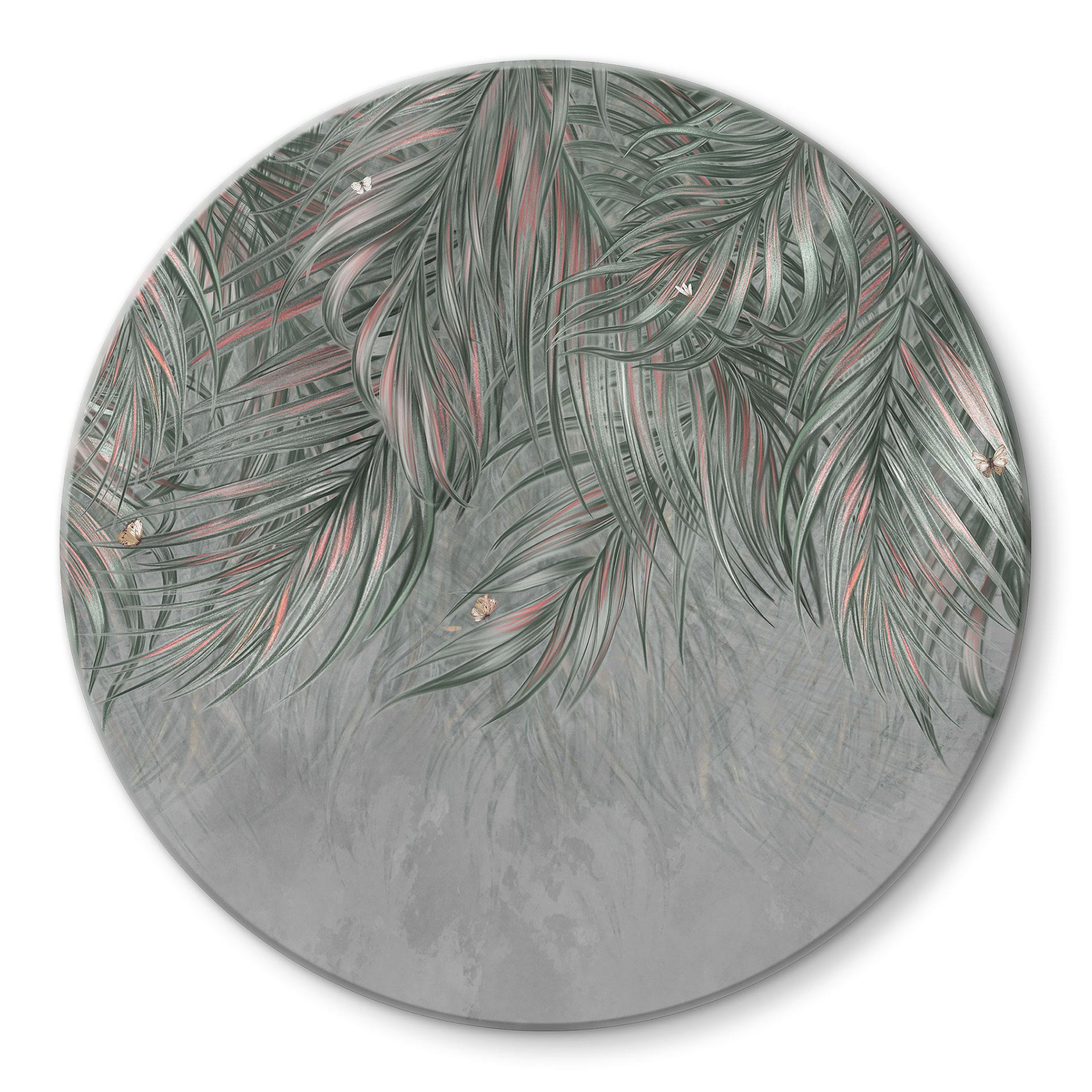 Glasbild Exotische Palmenblätter Pink-grün - Ms Tiff - Rund