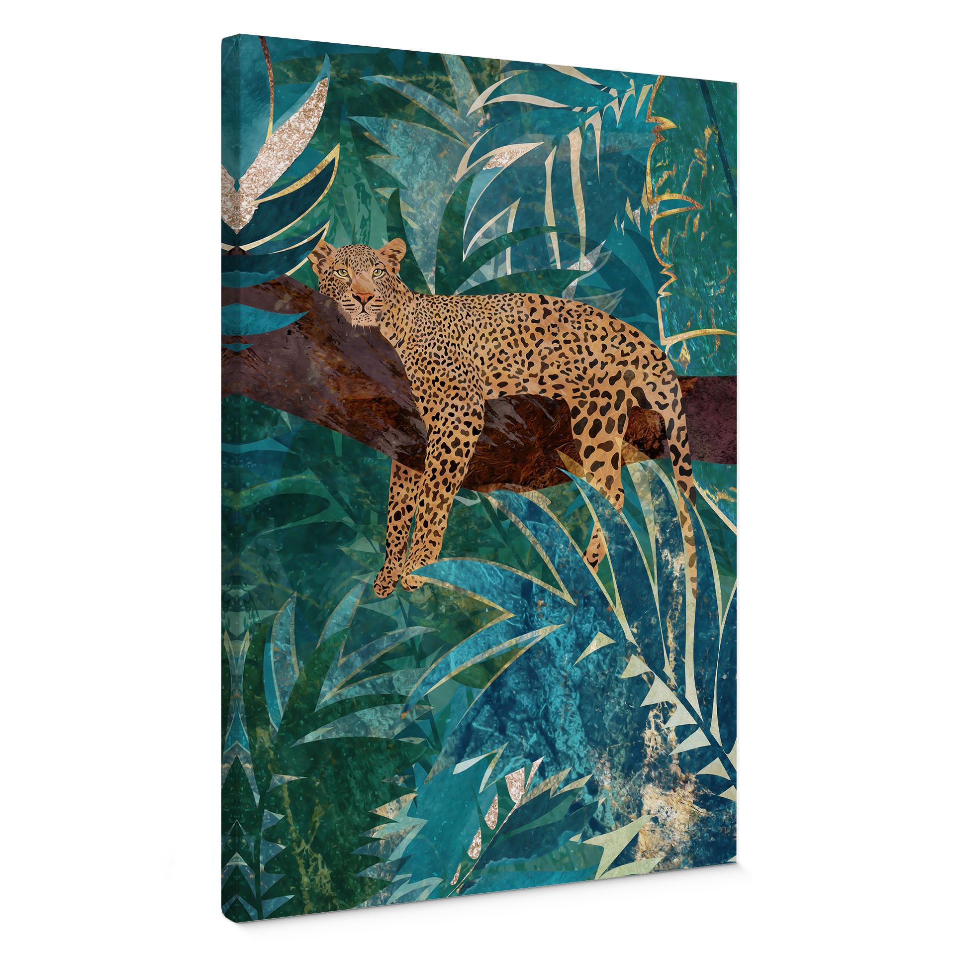 Canvasbillede af leopard i smaragdgrøn jungle - Manovski