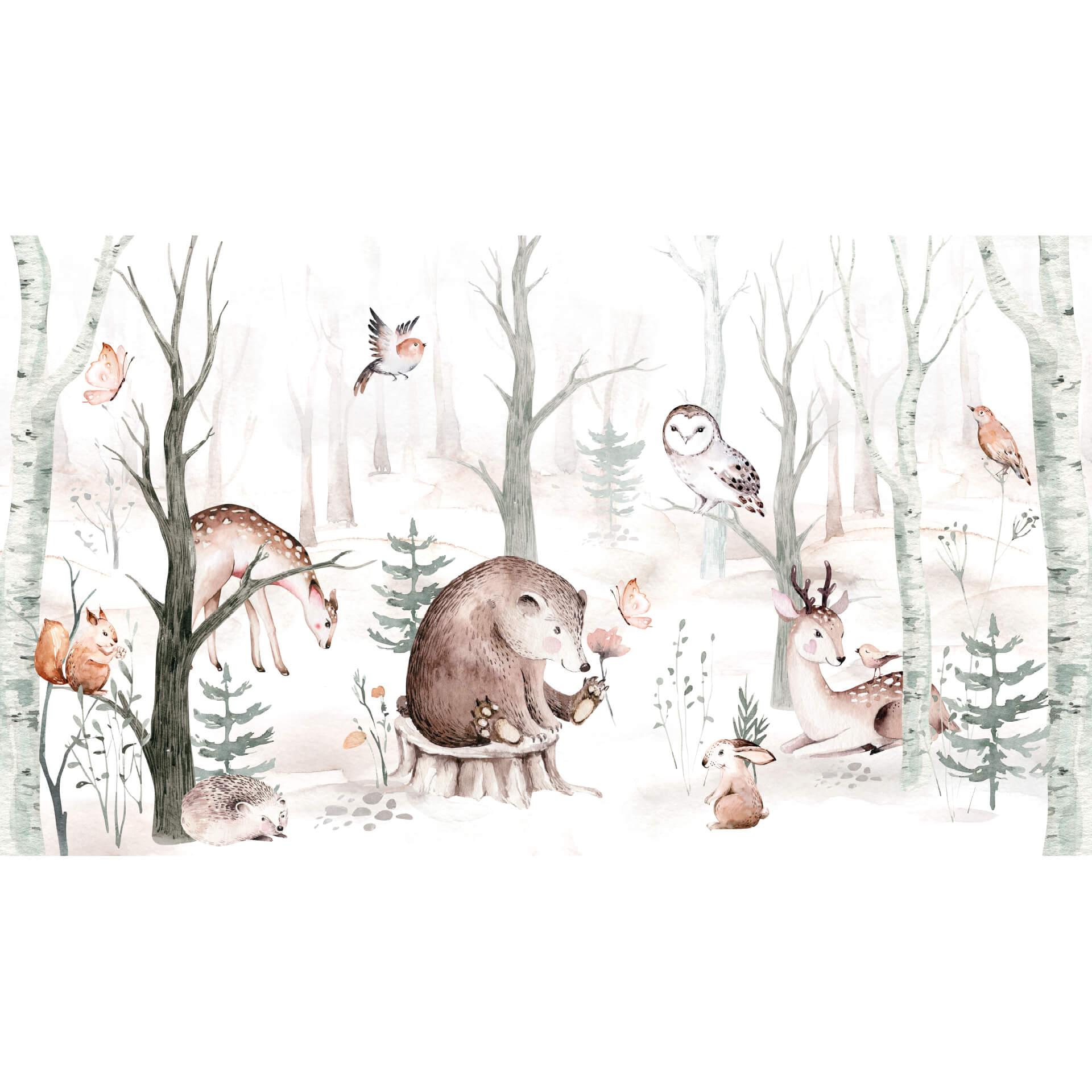Fotobehang Kvilis - Dierenvrienden in het Bos