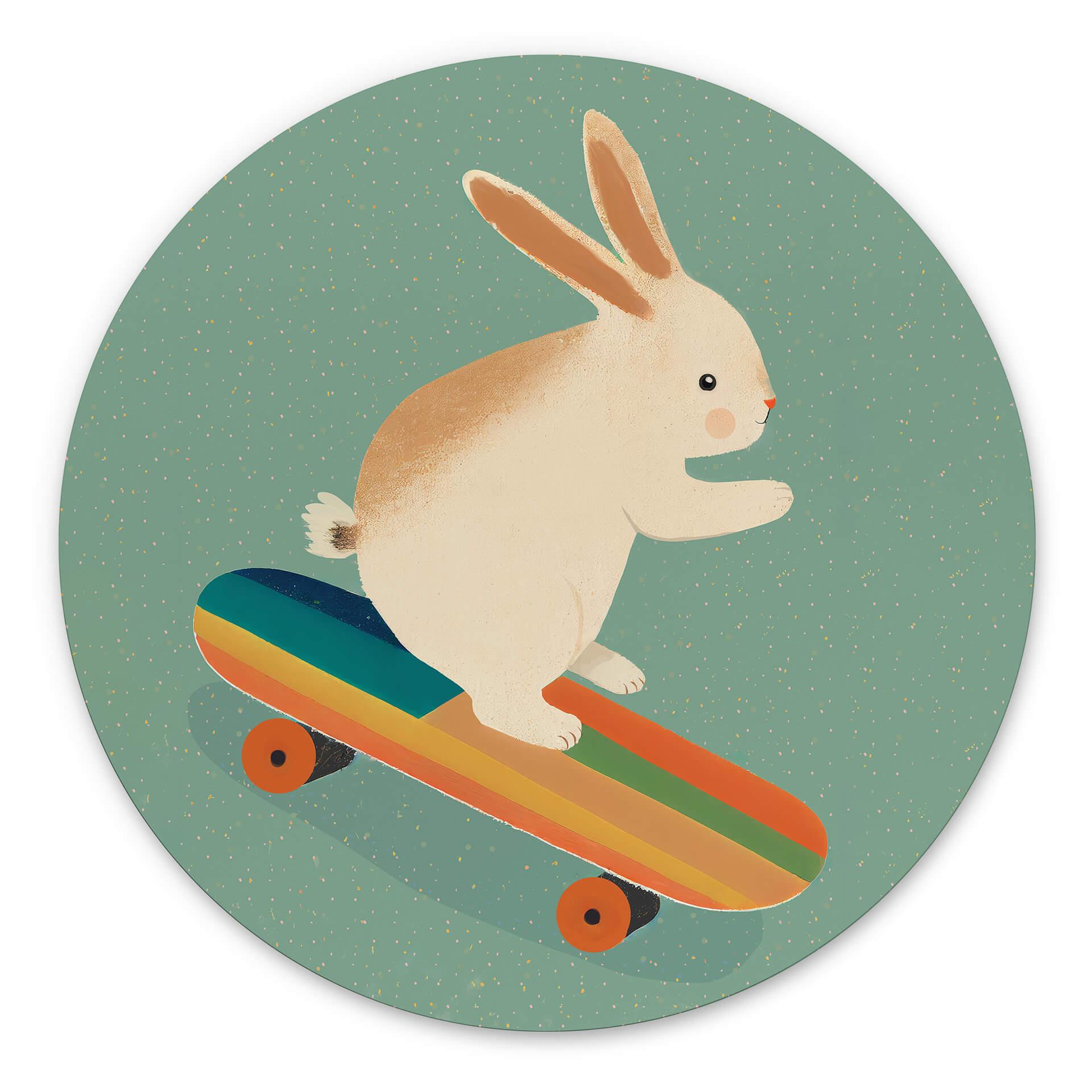 Vægcirkel Treechild - Skateboard Bunny – print på aluminium (Alu-Dibond)