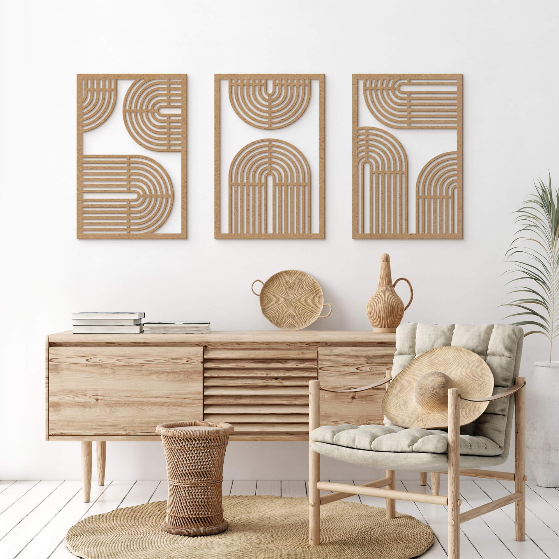 3D Holz-Wandpaneele Regenbogen (3-teilig) - MDF Natur - aus der Cosy Kollektion