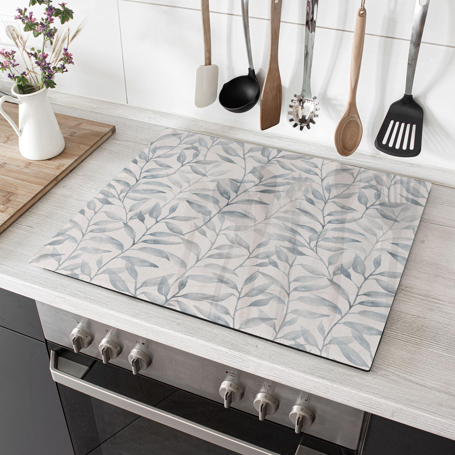 Låg til komfur Delikate akvarelblade - Blød grå - Bloomery Decor
