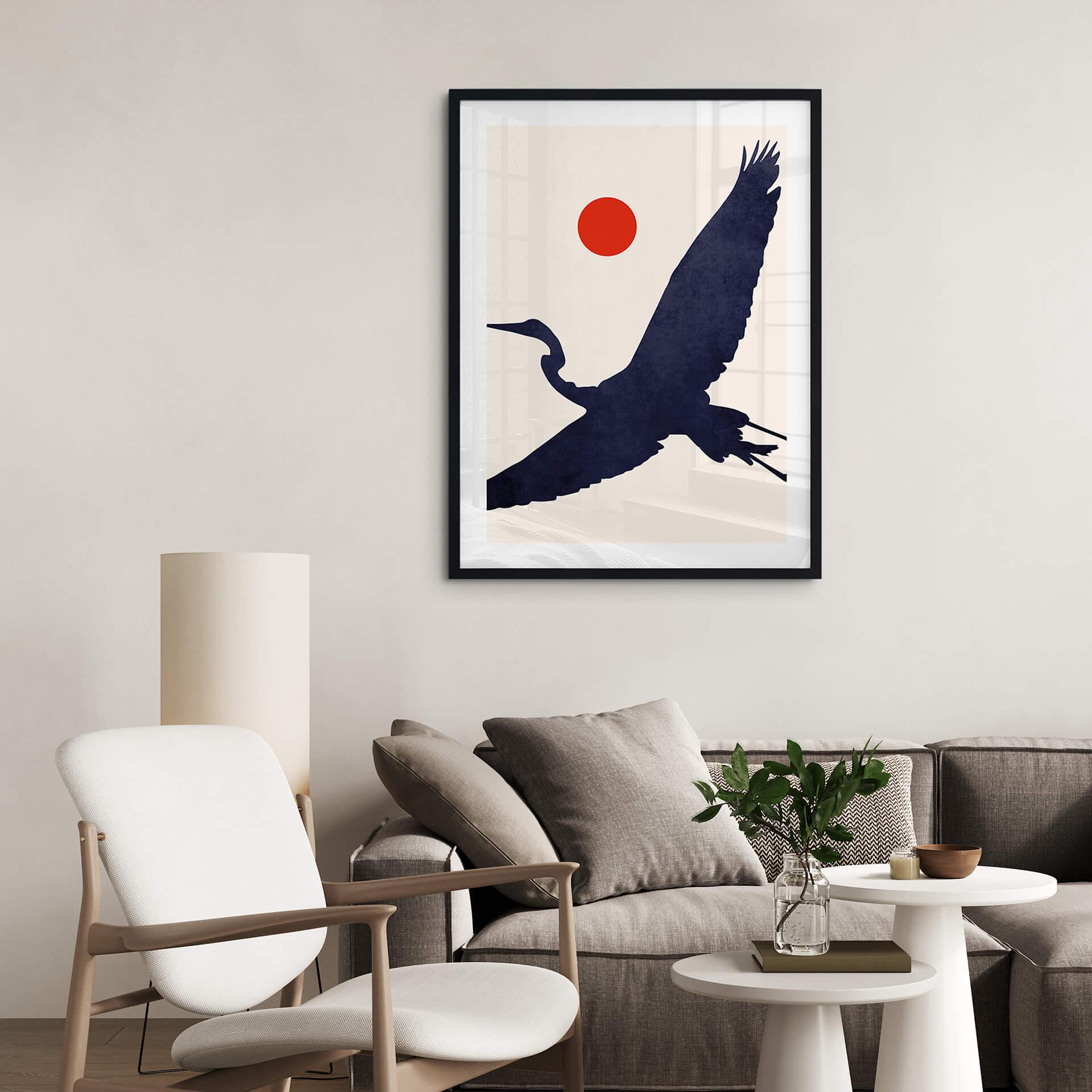 Plakat Kubistika - Trane med rød sol