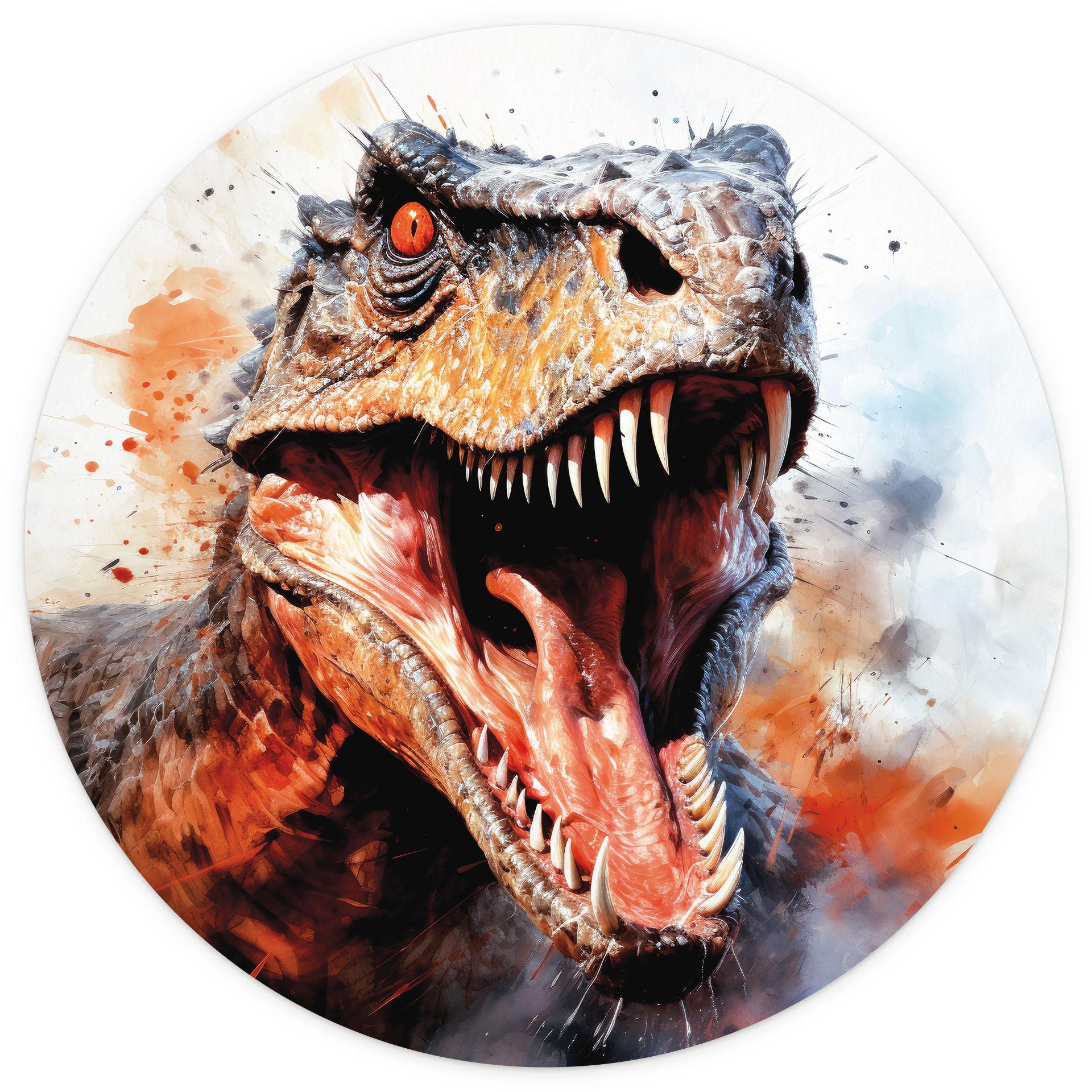 Muurschildering Dinosaurussen - T-Rex: Het wilde gezicht van de prehistorie - Jaszke - Rond - vliesb
