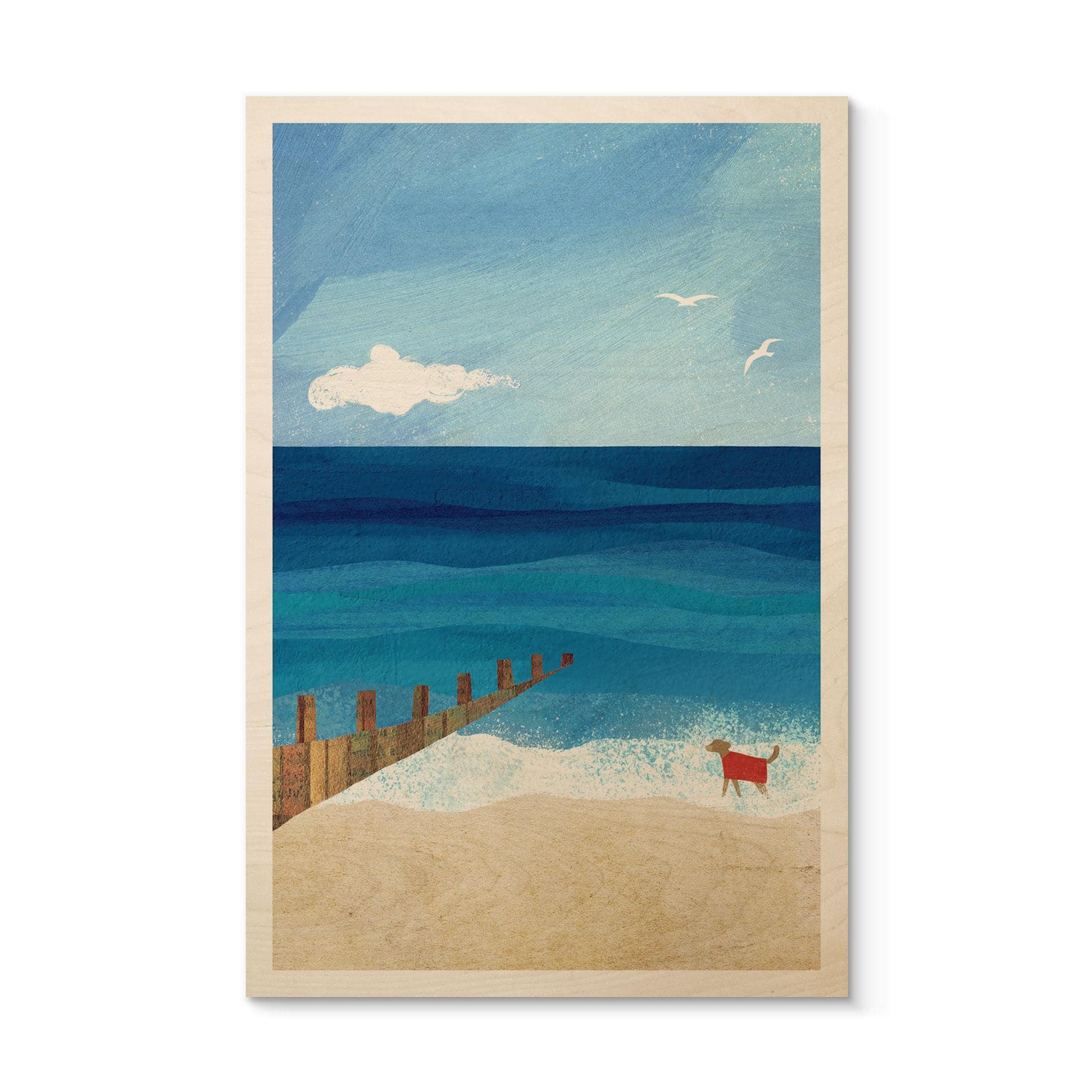 Houten Wanddecoratie Zomerstrand met hond aan zee - Rivers
