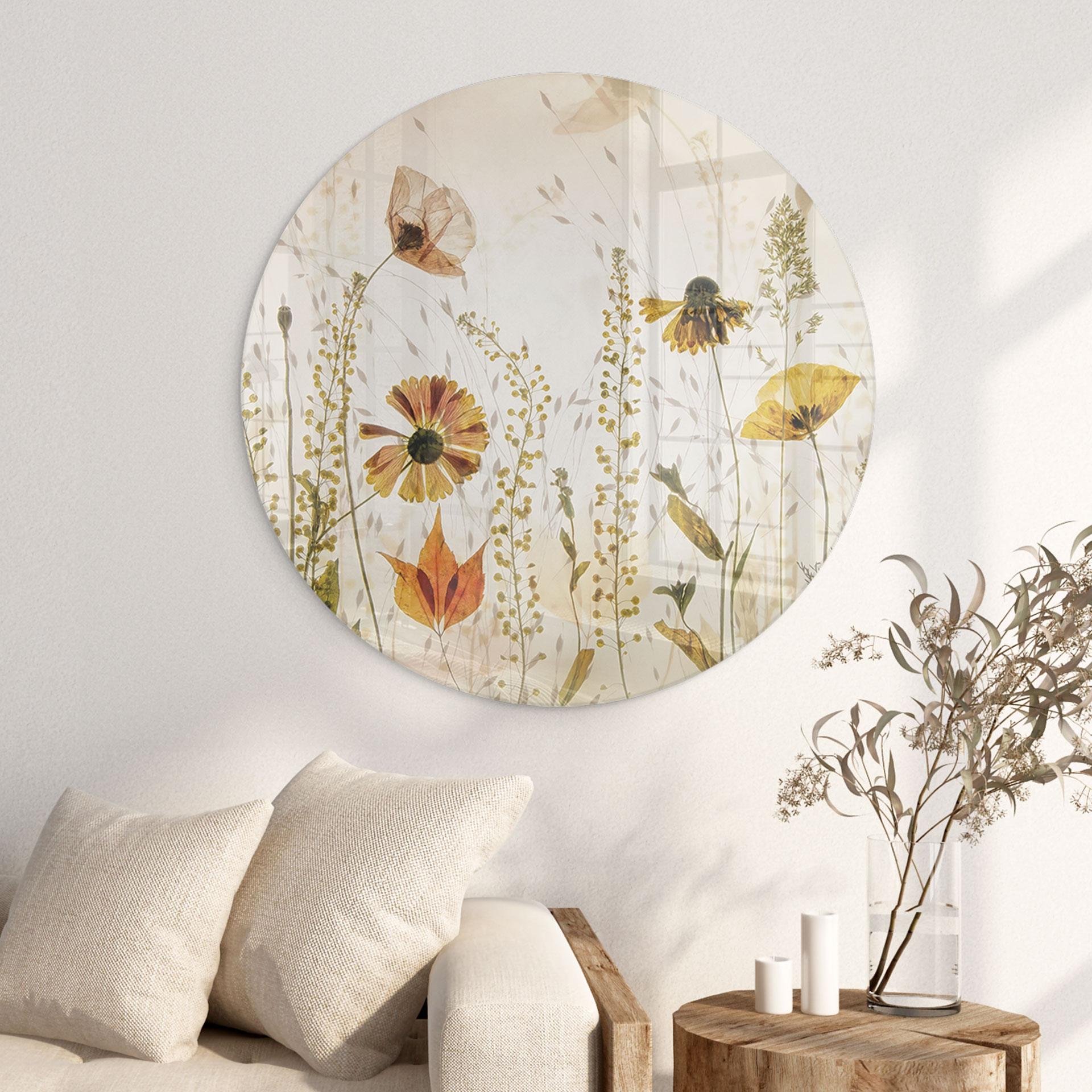 Glasbild Wilde Wiesenblumen im Sonnenlicht - Talen - Rund