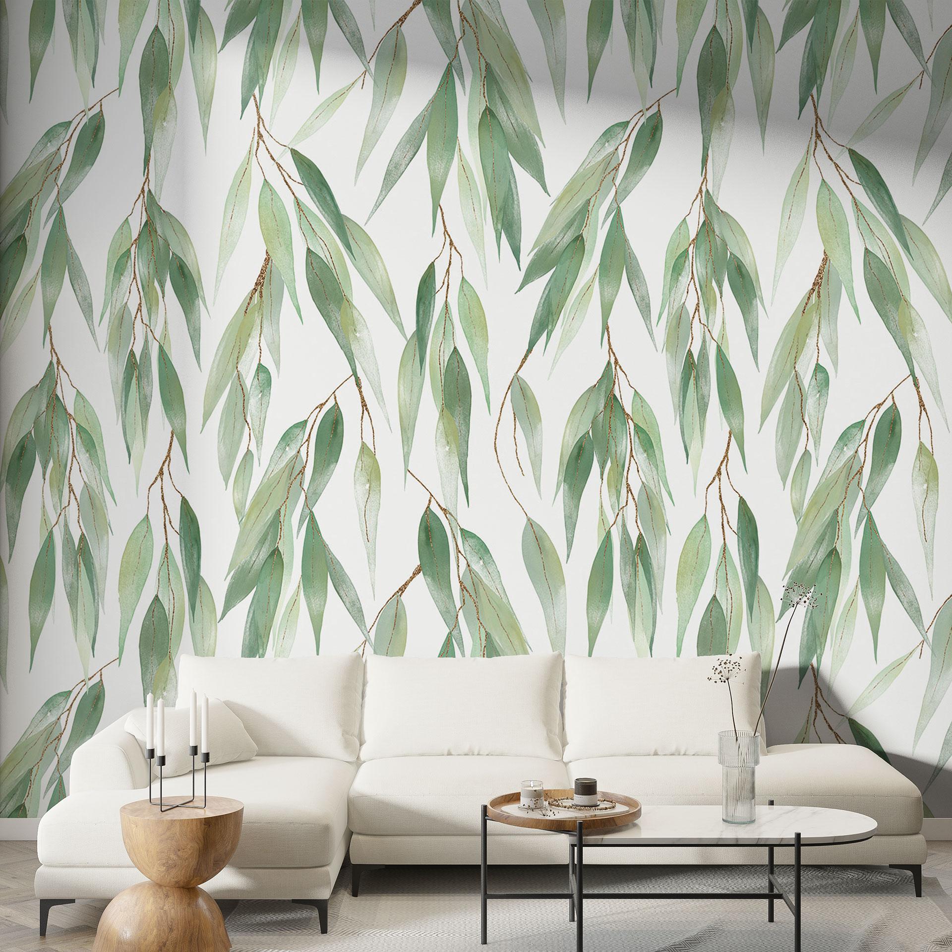 Kvistar med gröna blad Fototapet - UN Designs