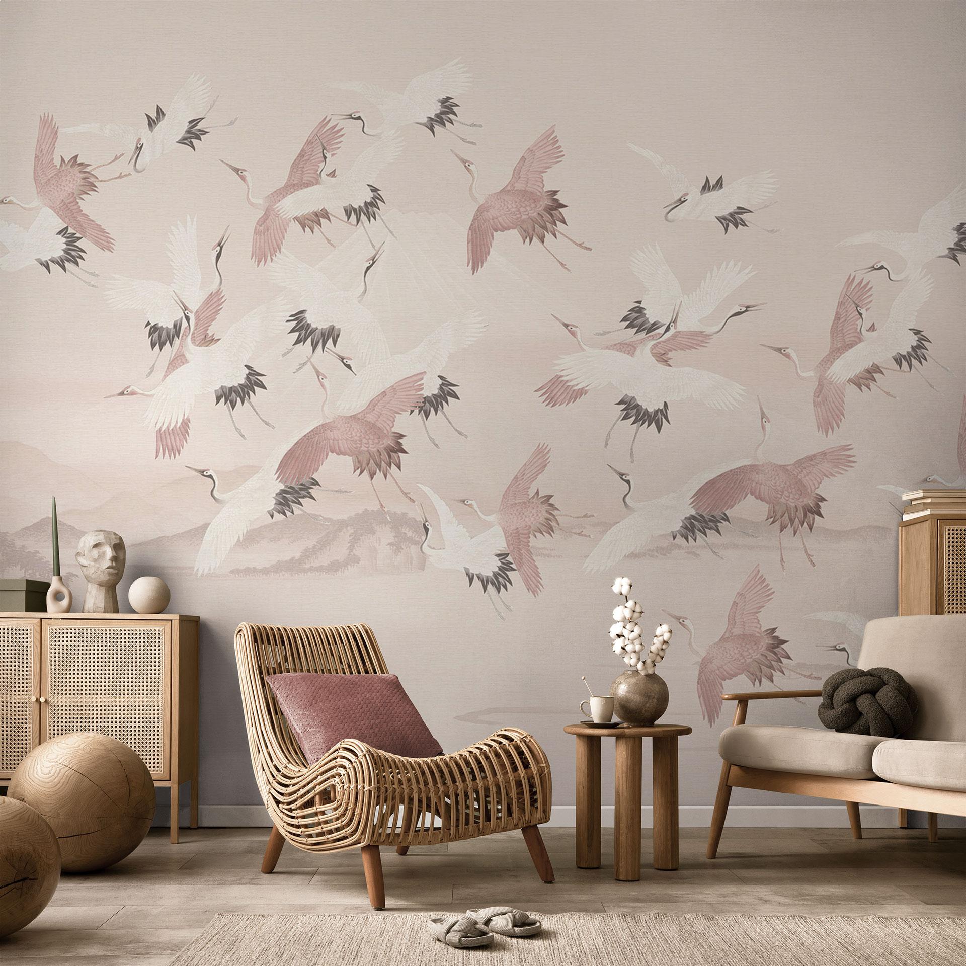 Fototapet med fugle Kraner over søen - Bloomery Decor