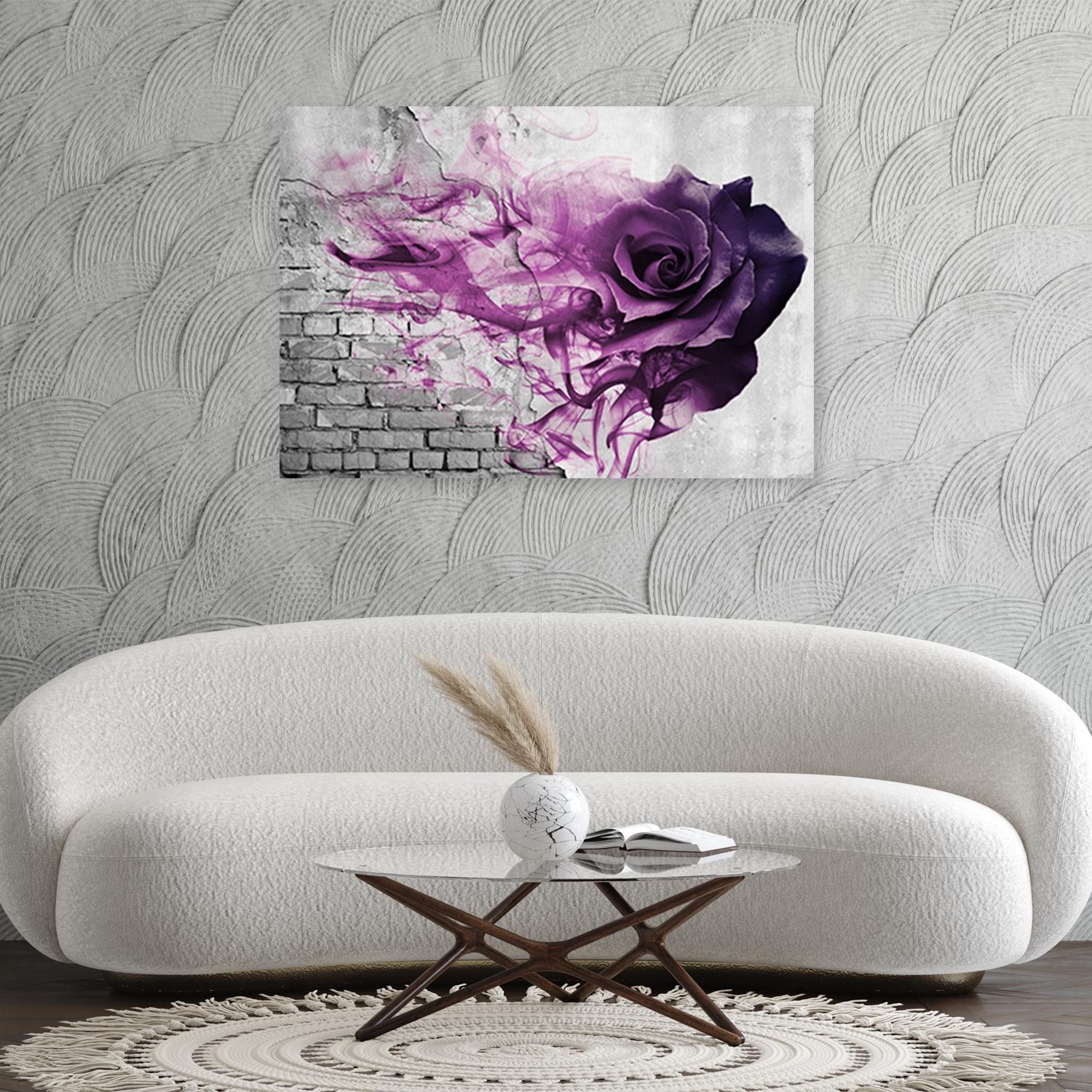 Canvasbillede, Lilla rosenblomster i murstenslook