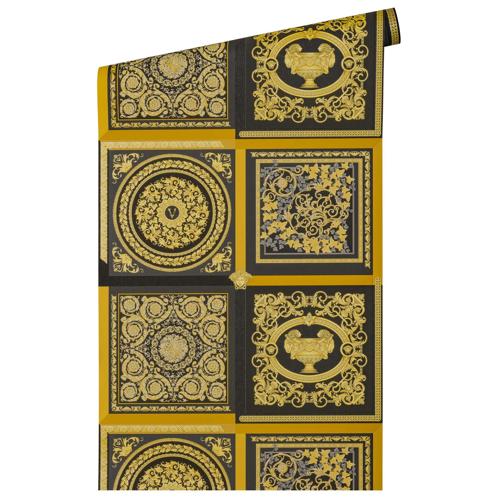 Versace barok tapet i sort og guld non-woven tapet blomstret design tapet med blomster og ranker