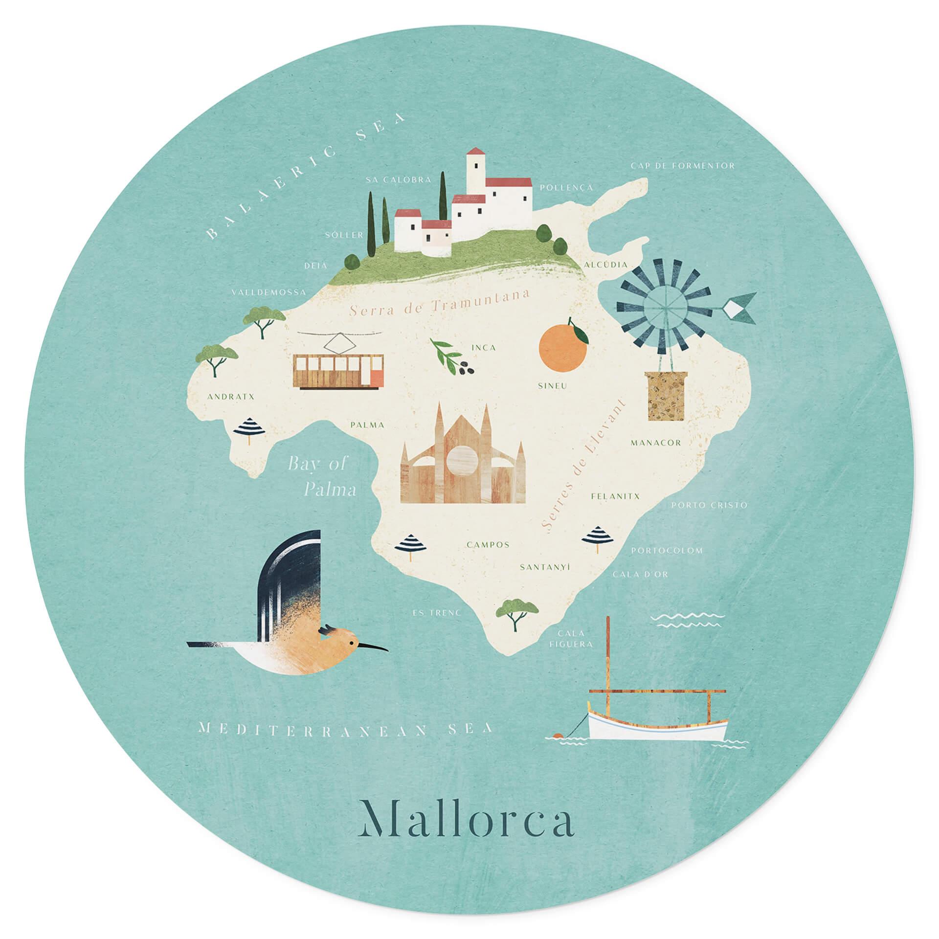 Wandtattoo Karte von Mallorca Rund - Rivers