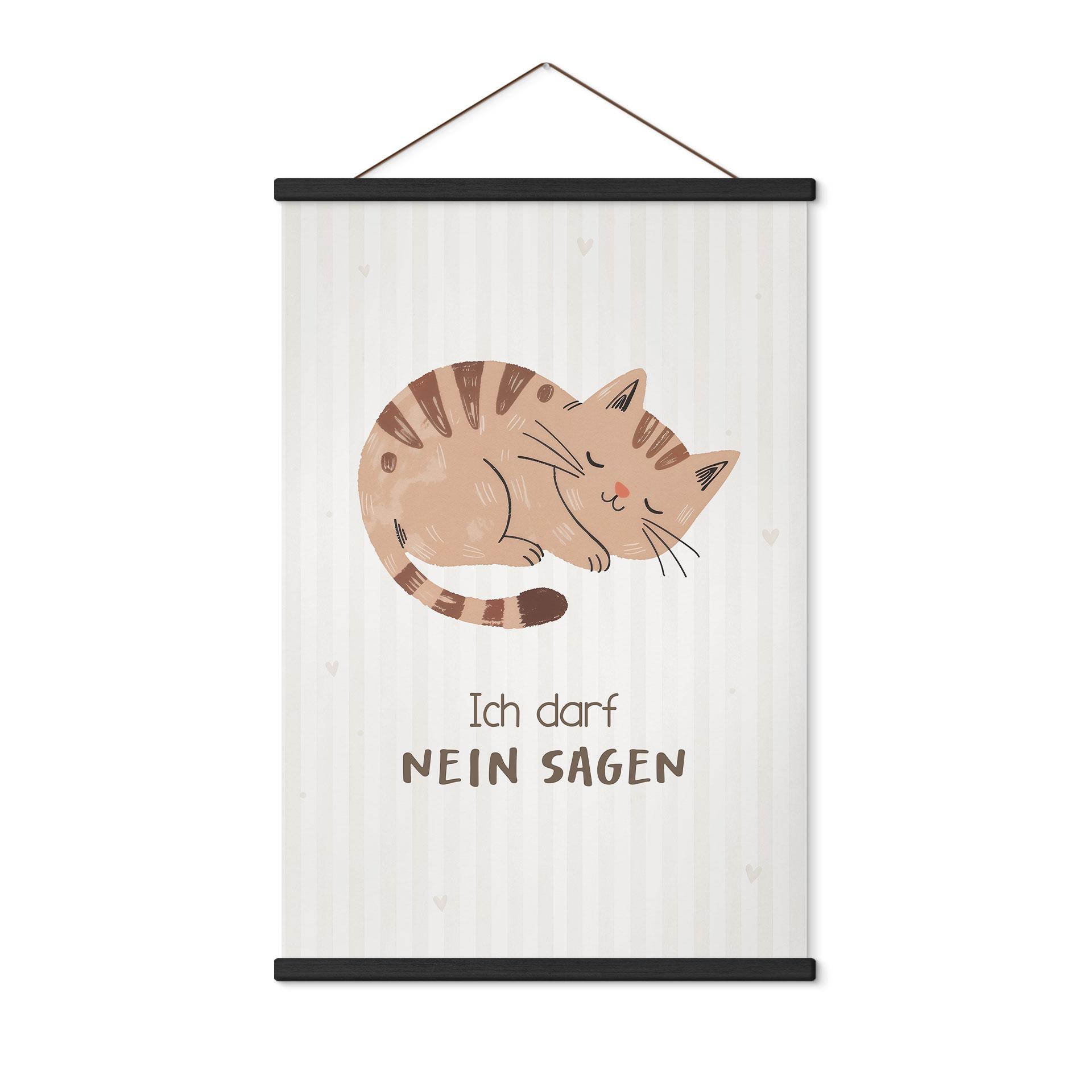 Stoffbild mit Katze - Selbstliebe-Spruch 'Ich darf nein sagen' für Kinder