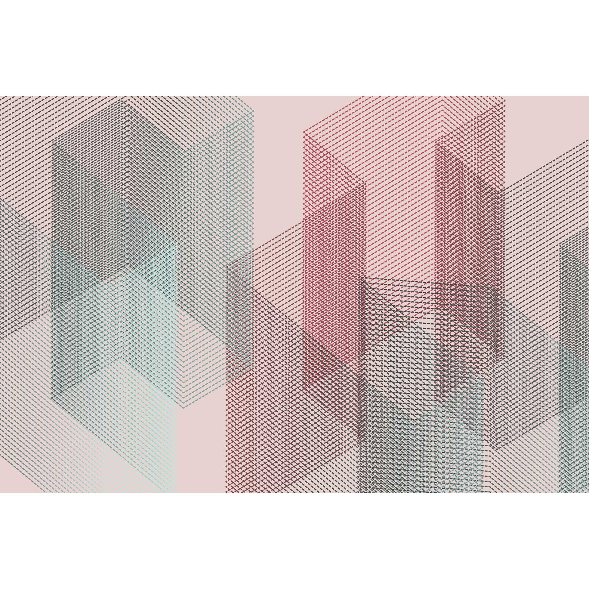 Geometrisch 3D behang in pastelroze en blauwgroen - vliesbehang