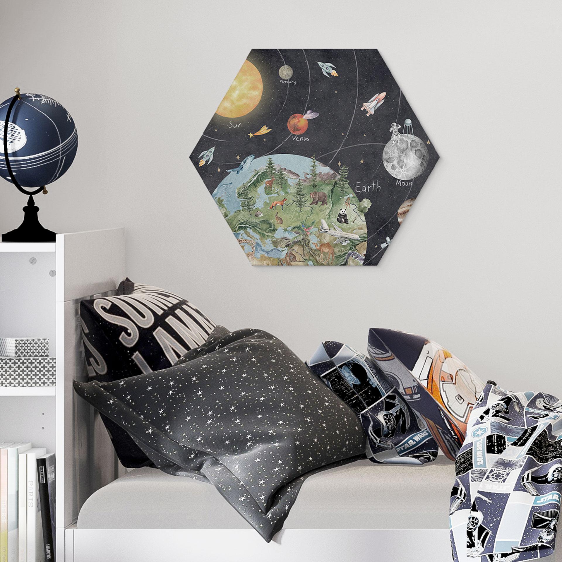 Wanddecoratie zonnestelsel met planeten en aarde - Ms Tiff - Alu-Dibond
