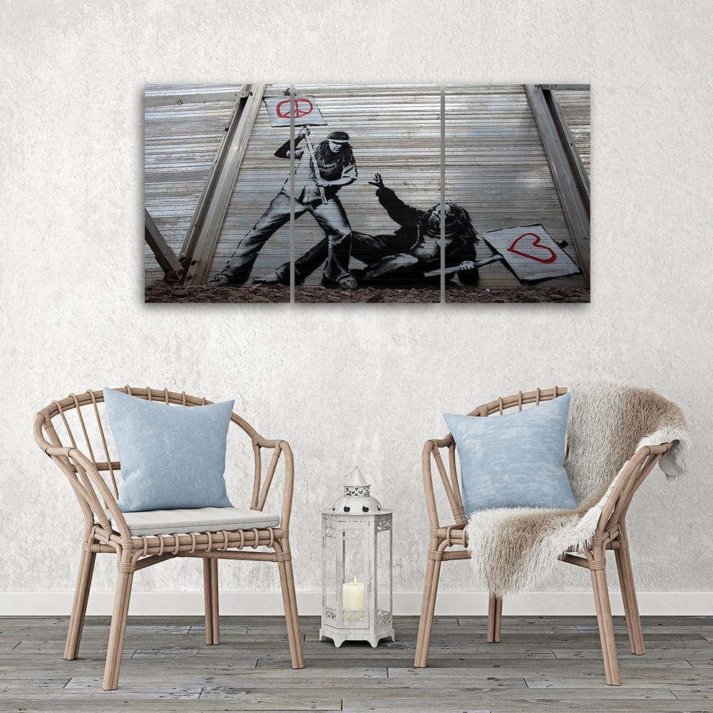 3 stykke lærredstryk, Banksy lærredstryk Street Art