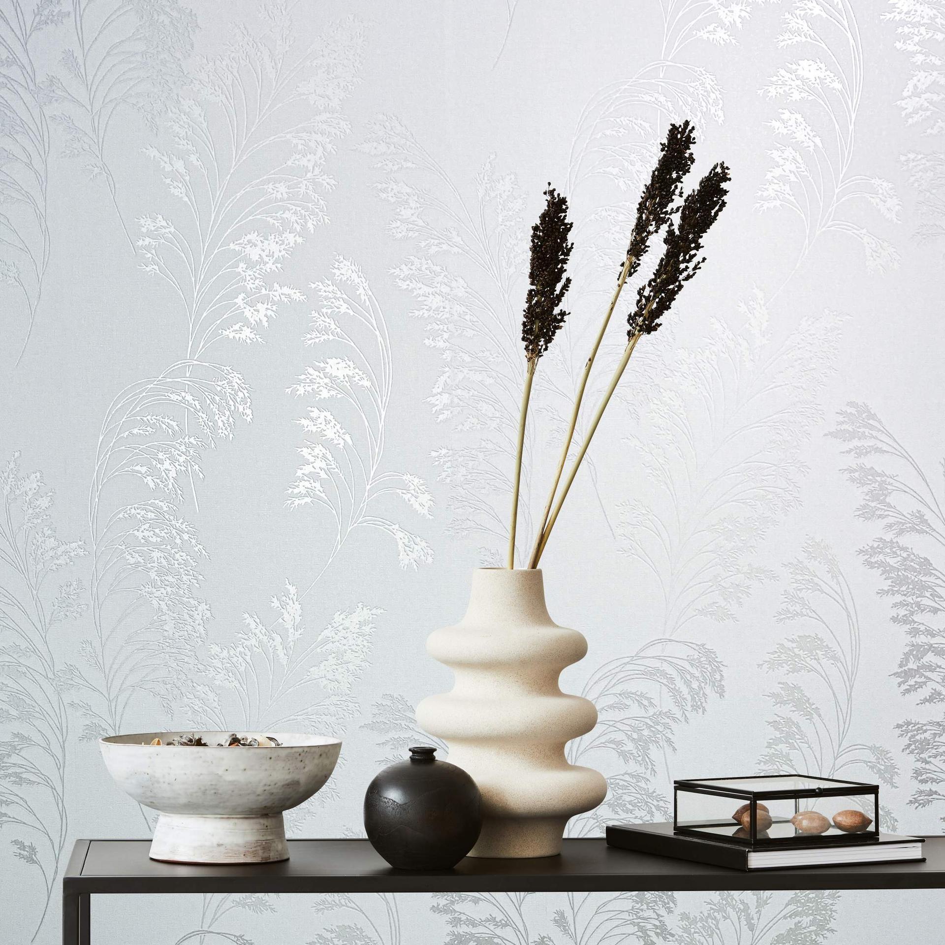 Blomstertapet, non-woven Novamur Jackie hvid, perle