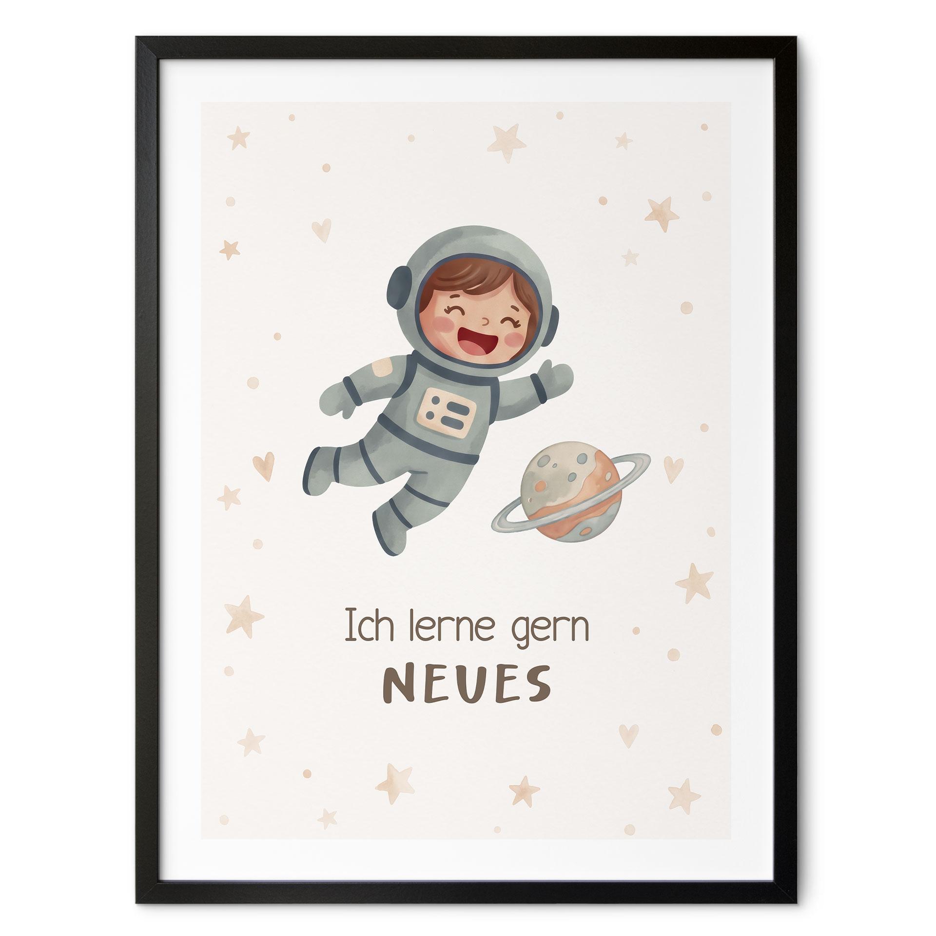 Kinder-Poster 'Ich lerne gern Neues' mit Astronautin