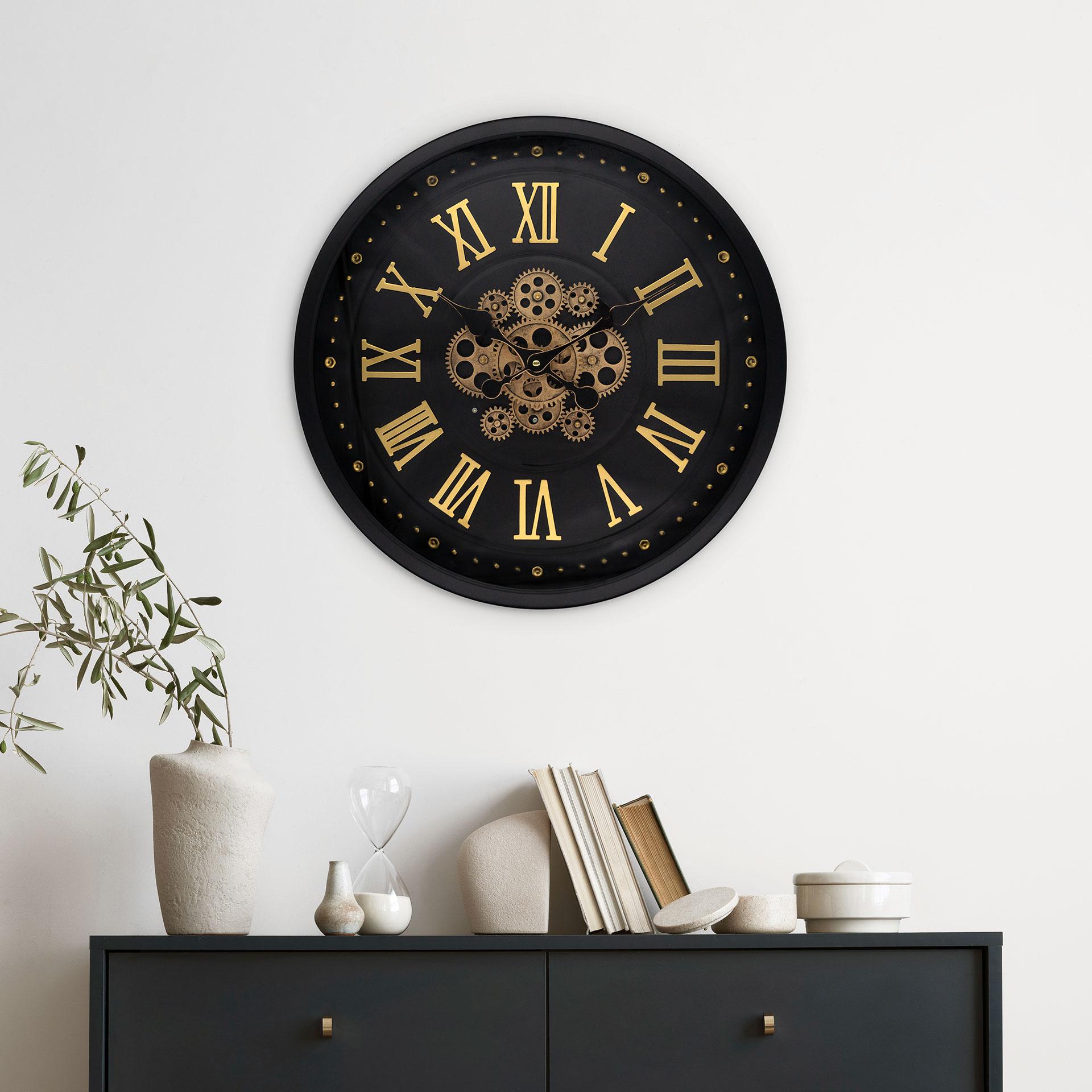 XL steampunk-vægur med roterende tandhjul og romertal | Ø46 cm