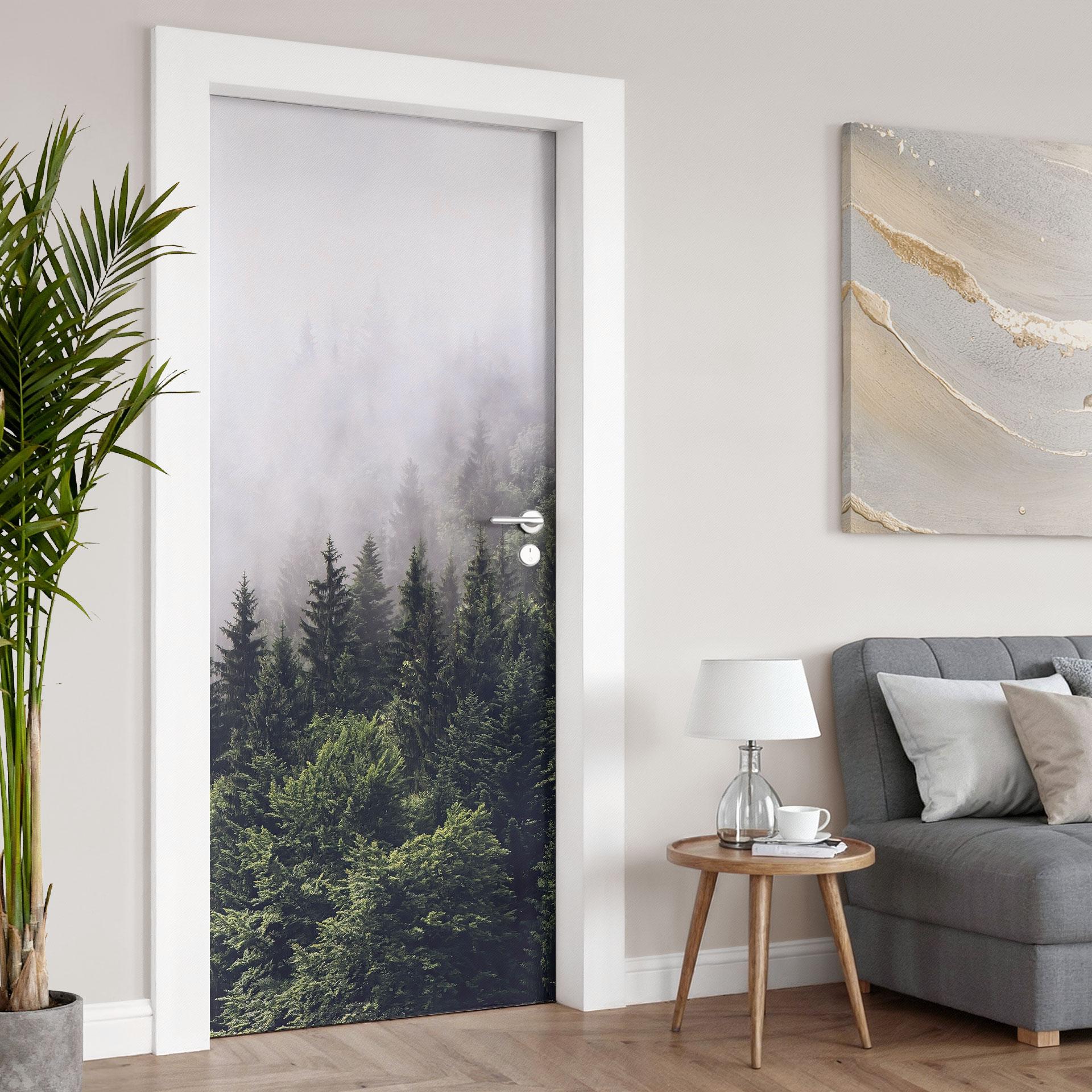 Vinilo para puertas Bosque Nublado - Decoración autoadhesiva para puertas