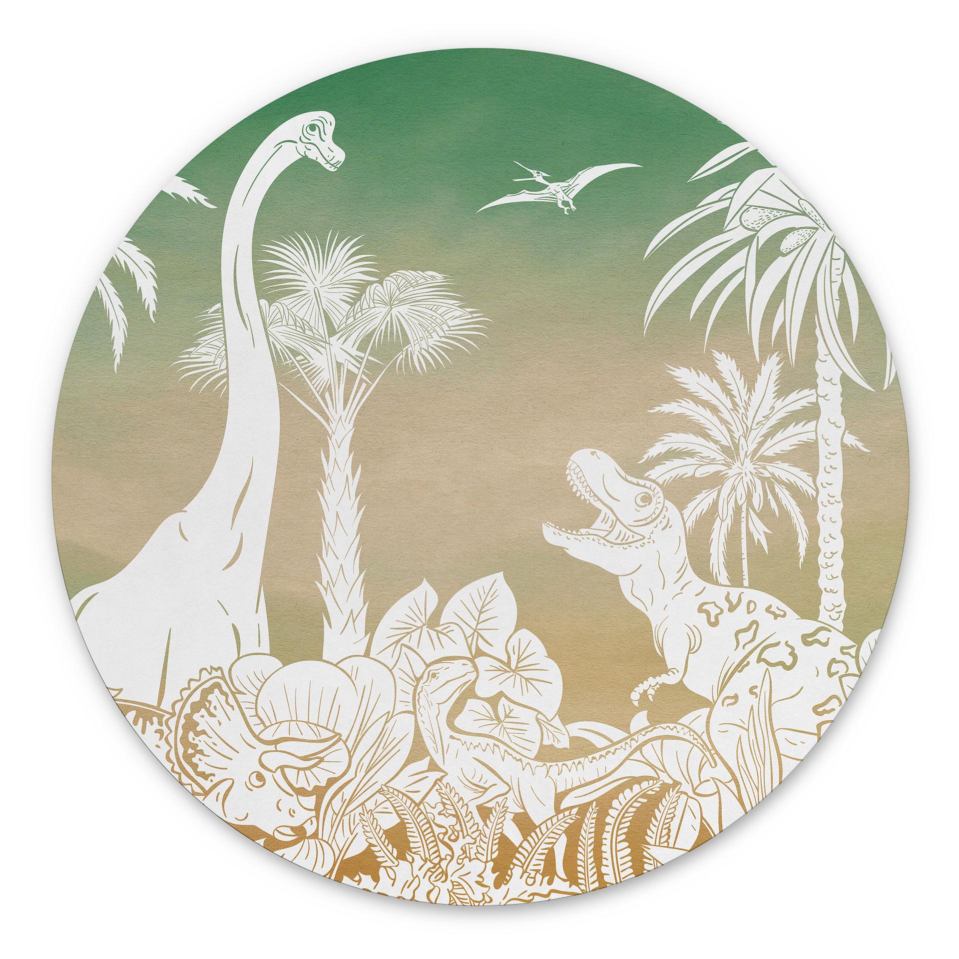 Rundt billede Eventyrlig rejse til dinosaurerne - Ombre - Kikki Belle – print på aluminium