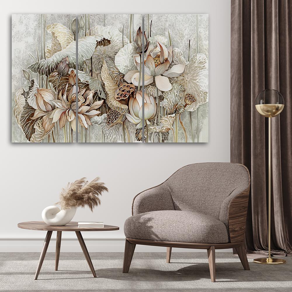 3 stykke lærredstryk, Saint Lotus-blomster