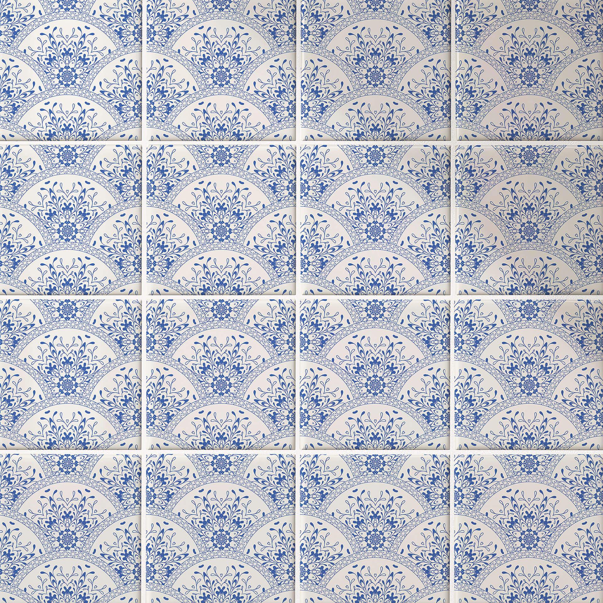 Azulejos Adhesivos azul motivo floral en estilo Art Deco - lote de 12